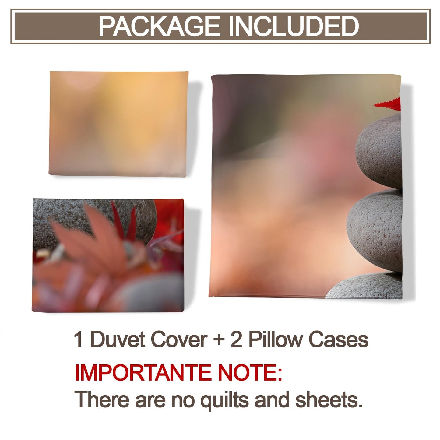 PAISUOQ Zen Stones Bedding Duvet Covers, Red Maple Leaves Comforter King Size, Spa Meditation Bedding Sets with Zipper & Ties, 3 Pieces with 2 Pillowcases, Home Decor & Gifts