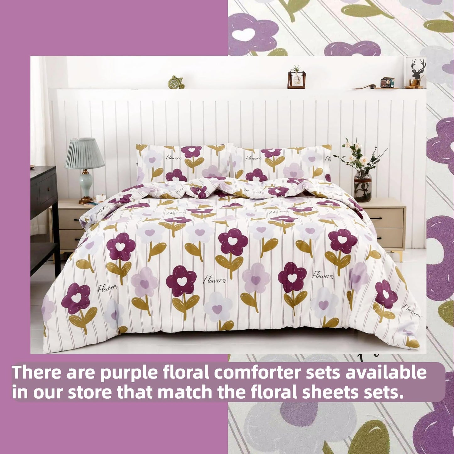 SDIII 4PCS Purple Floral Twin Bed Sheets Set, Soft Microfiber Floral Bed Sheets Twin, Wrinkle and Fade Resistant, Cooling Sheet on Amazon
