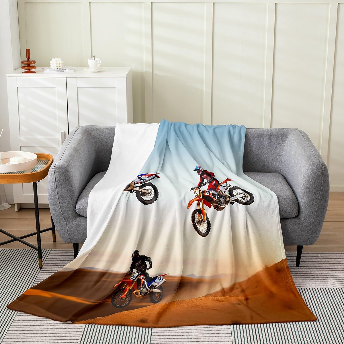 Erosebridal Dirt Bike Blanket for Boys,3D Motocross Print Throw Blanket,Motorcycle Biker Fleece Blanket Lightweight,Extreme Sport Fuzzy Blanket 40x50 Inch