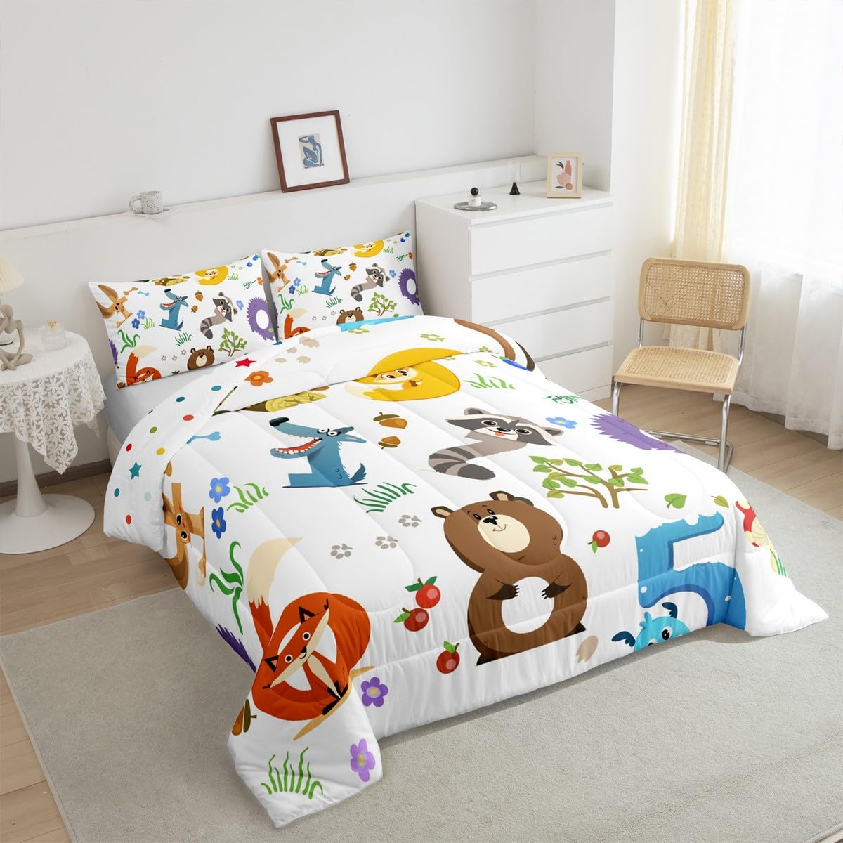 Feelyou Cartoon Animal Comforter Set King Size Zoo Animal Bedding Set for Boys Girls Teens Bedroom Decor Wildlife Comforter Women Men Hipster Style Duvet Set with 2 Pillow Case