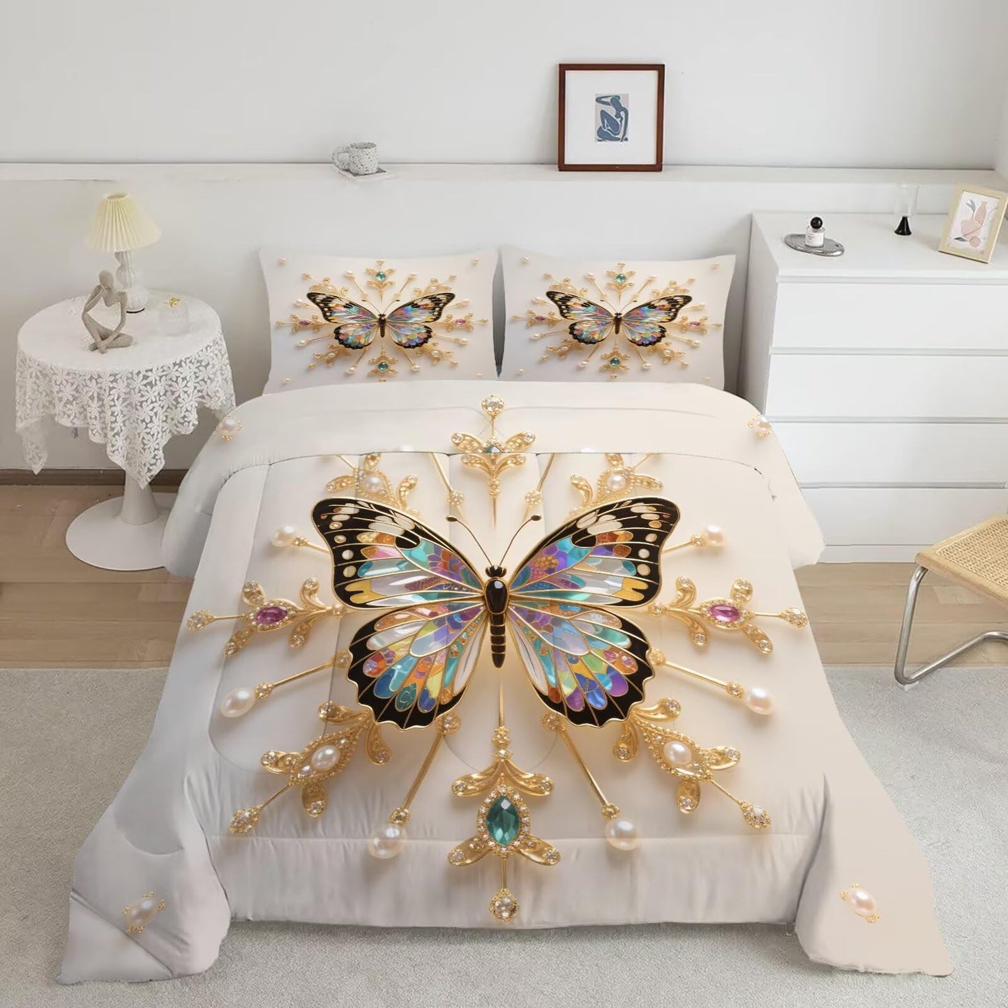 DJNEAR Black and Gold Butterfly Comforter Set Twin Size Animal Bedding Sets for Girls Kids Teen Women Bedroom Cute Diamond Butterflies Quilt Room Decor 1 Comforter 1 Pillowcase