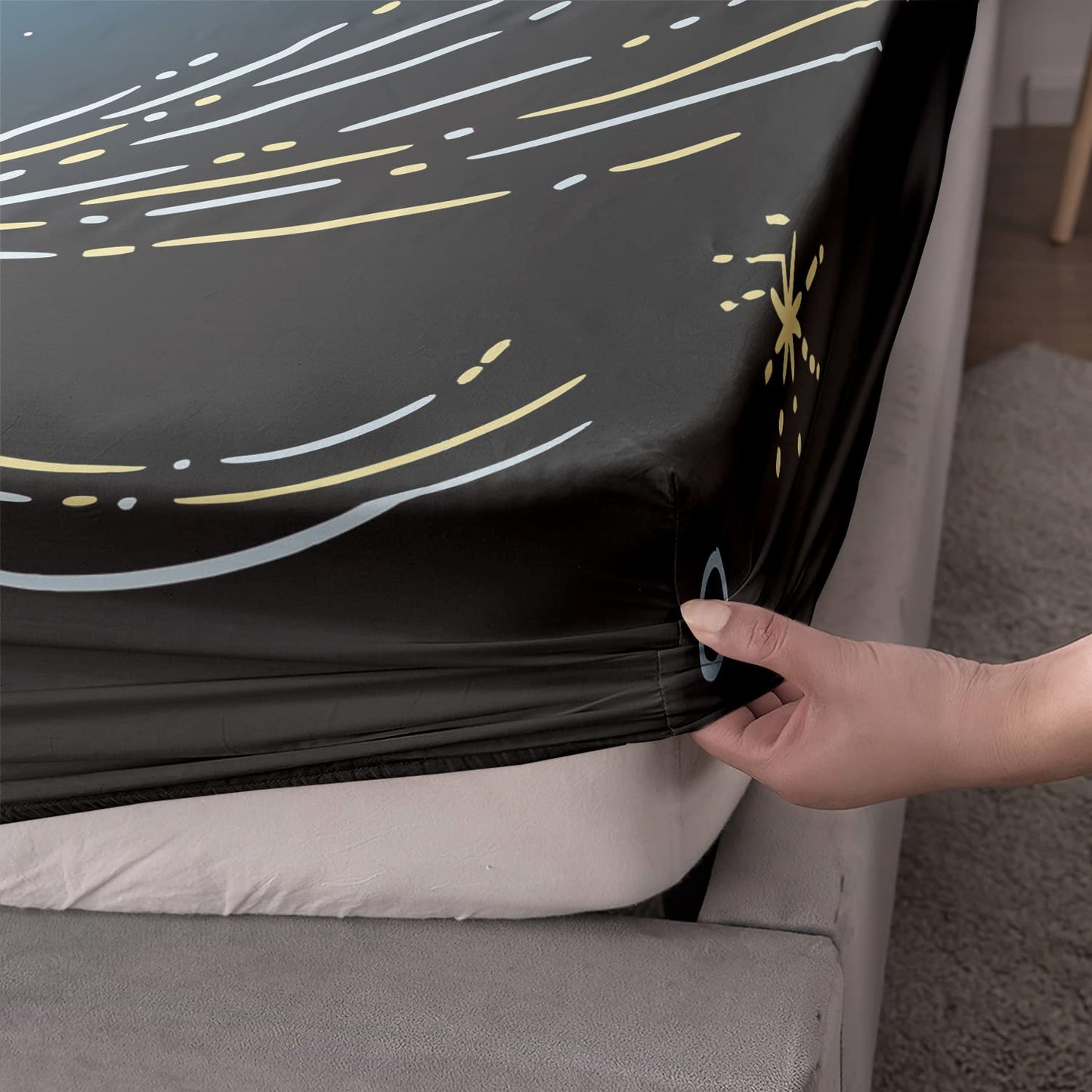 HOSIMA Axolotl Bedding Set for Kids Bedroom Decor,Space Cartoon Pattern Kawaii Set,Wildlife Animals Reptile Toddler Set,Full Size Fitted Sheet with 2 Pillowcase., Black, Full 55*75