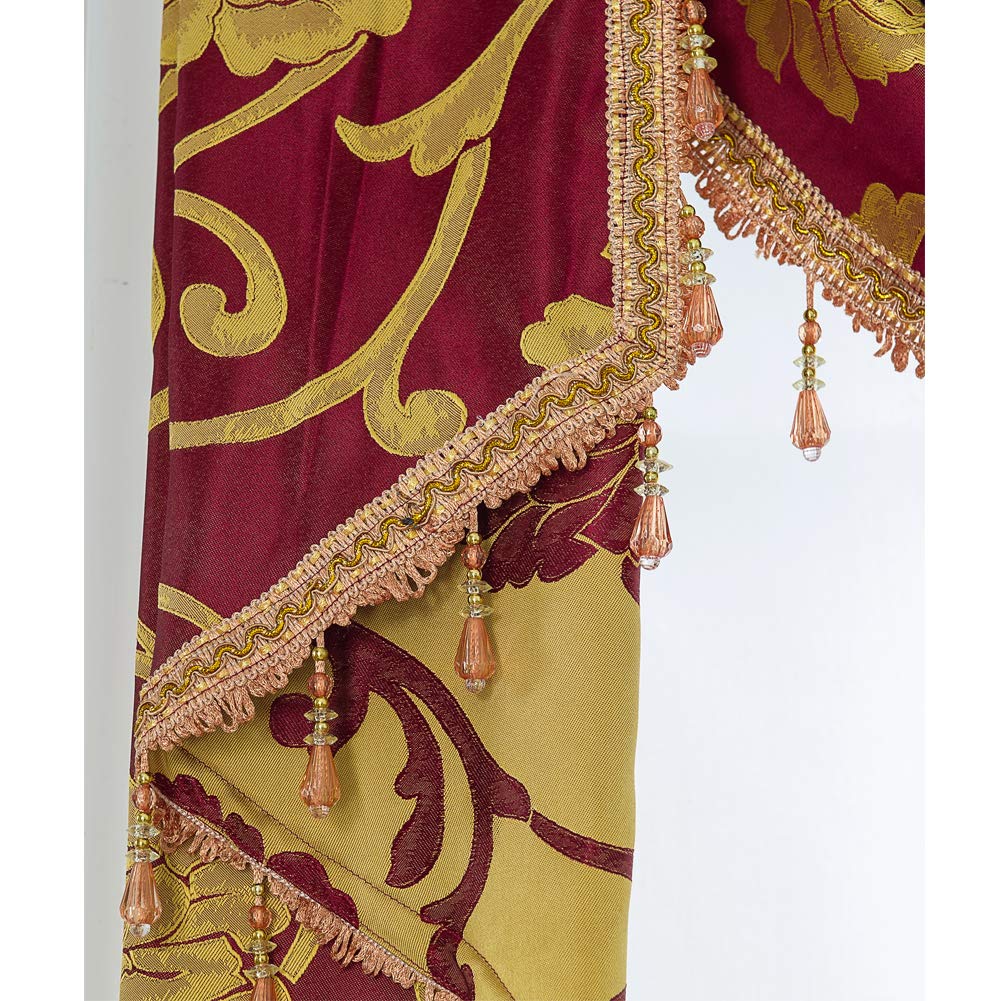 BOYOUTH Jacquard Swags Waterfall Curtain Valance,European Style Rod Pocket Top Valances for Living Room,Bedroom,Wine Red,59 Inches Width,1 Panel