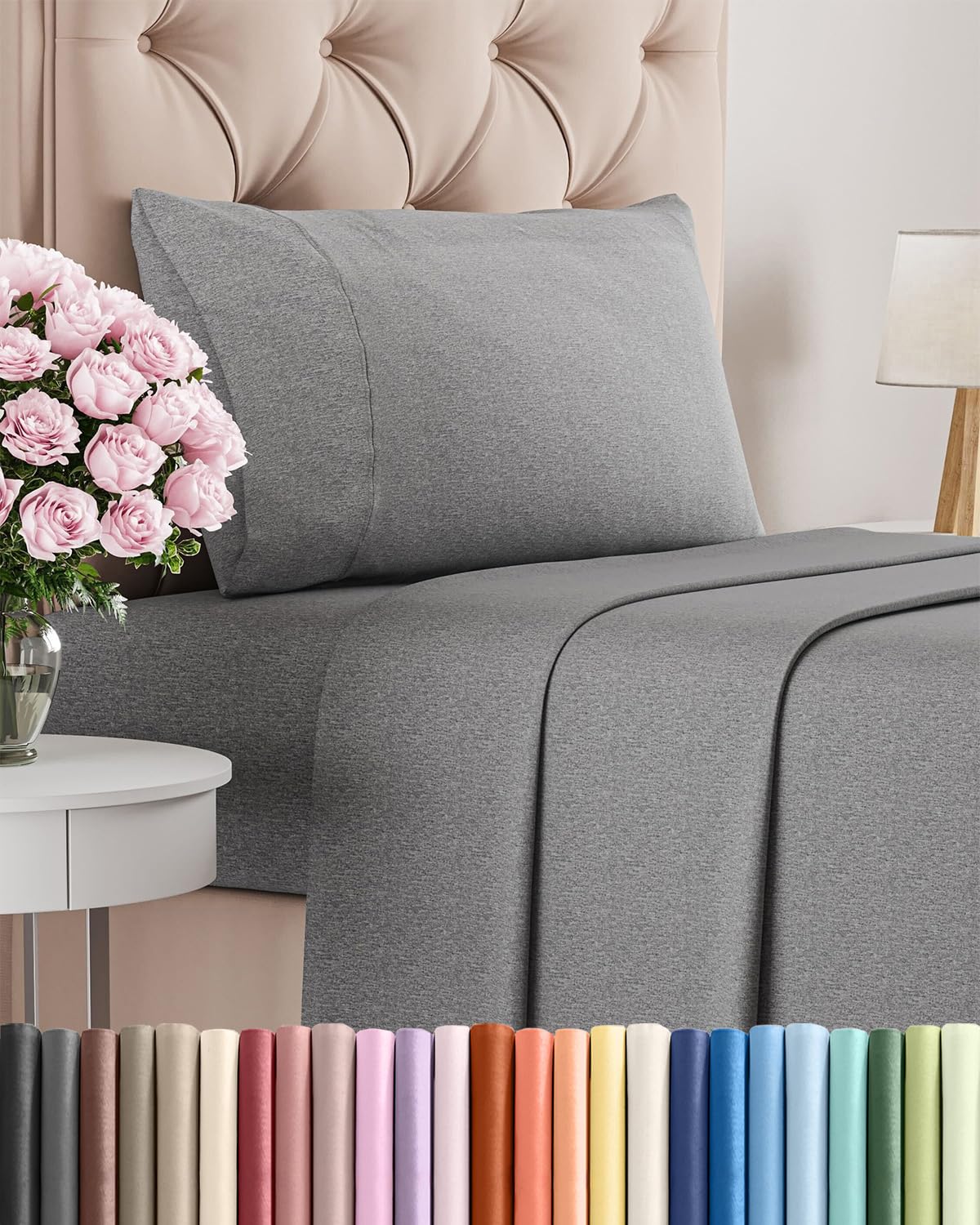Twin Size 3 Piece Sheet Set - Comfy Breathable & Cooling Sheets - Hotel Luxury Bed Sheets for Women & Men - Deep Pockets, Easy-Fit, Soft & Wrinkle Free Sheets - Heathered Grey Oeko-Tex Bed Sheet Set