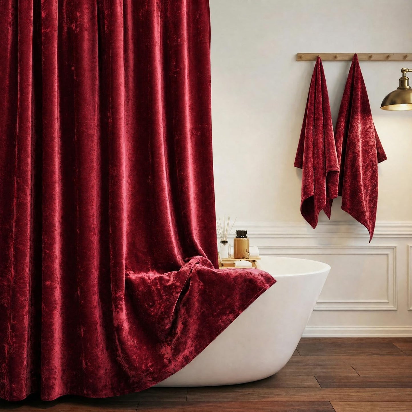TAMGHO Crushed Velvet Shower Curtain, Marron Red, 72 x 72