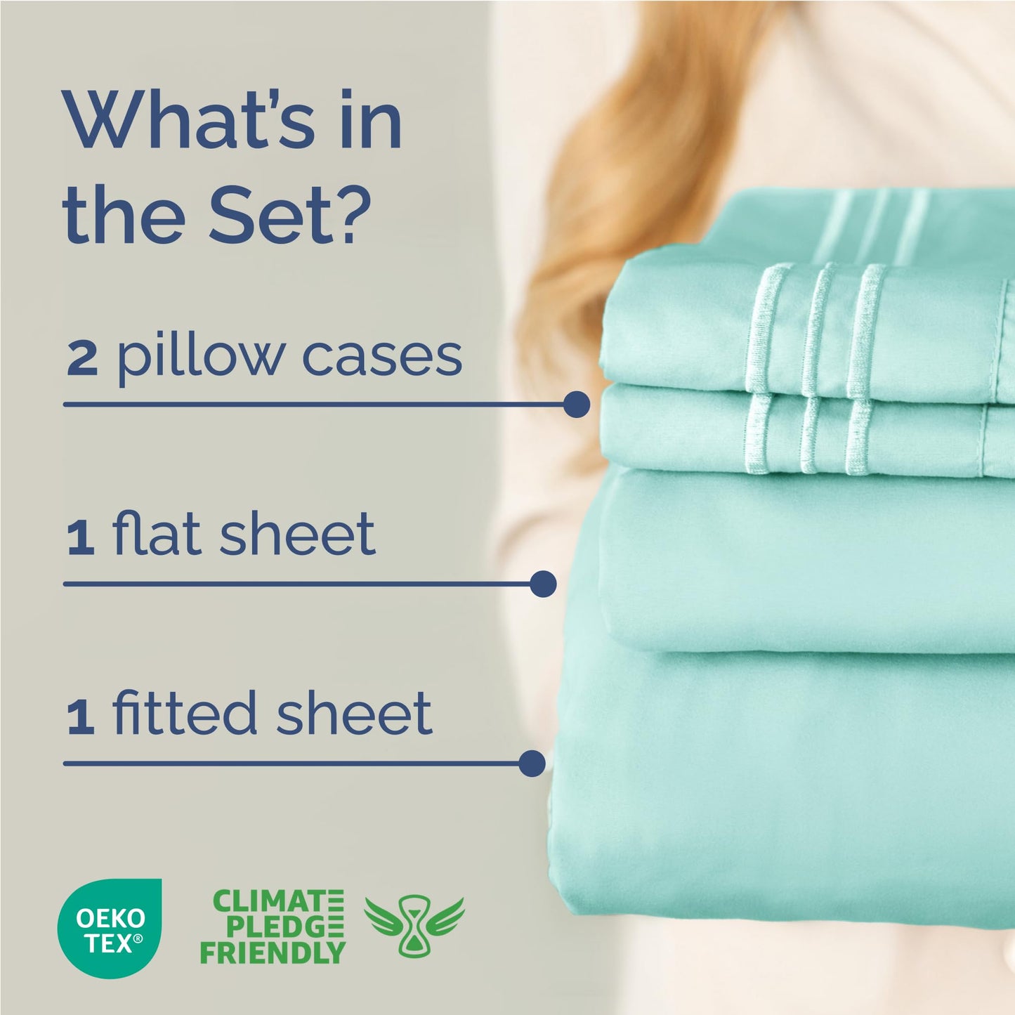 Full Size 4 Piece Sheet Set - Comfy Breathable & Cooling Sheets - Hotel Luxury Bed Sheets for Women & Men - Deep Pockets, Easy-Fit, Extra Soft & Wrinkle Free Sheets - Spa Blue Oeko-Tex Bed Sheet Set