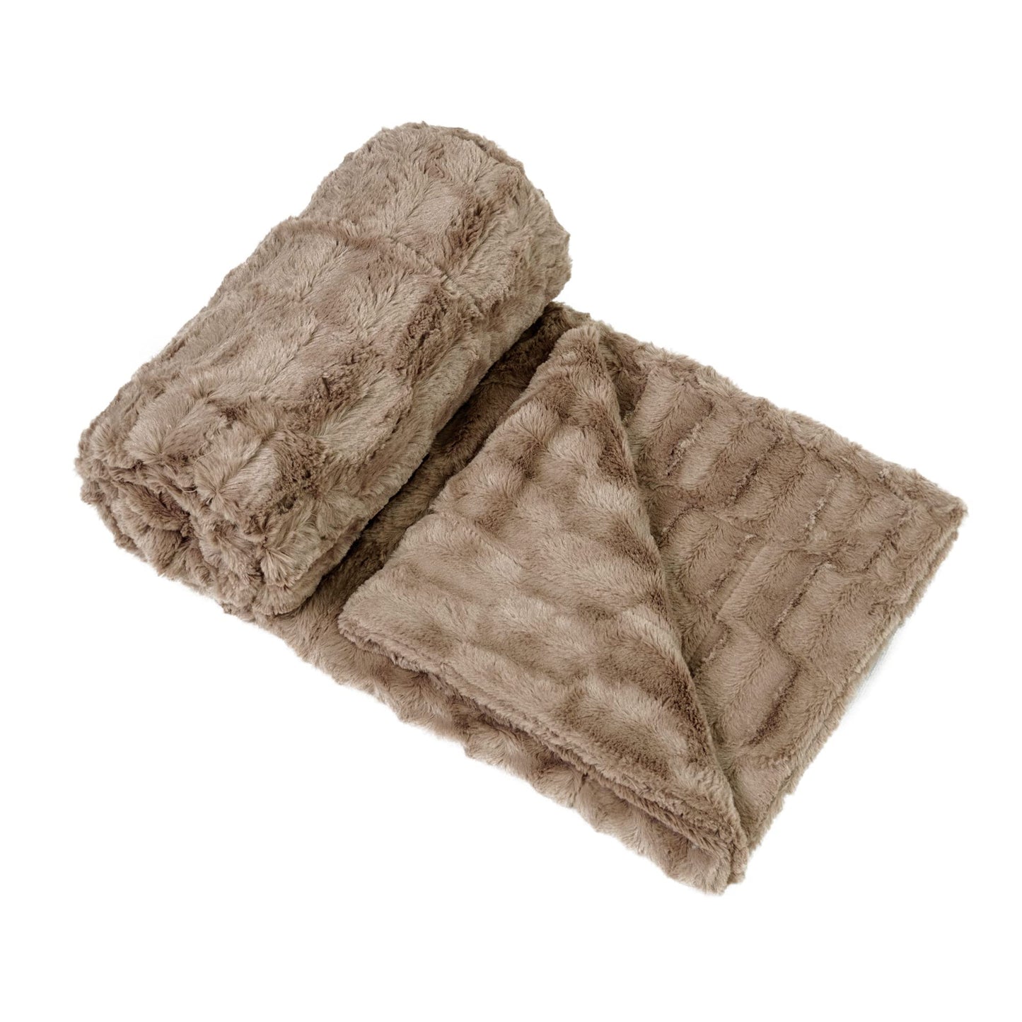 Home Soft Things Brown Saga Double Sided Faux Fur Throw, 60" x 80", Taupe Comforable Soft Cozy Throw Blanket for Chair Bedroom Living Room Sofa Couch Bed Outdoor