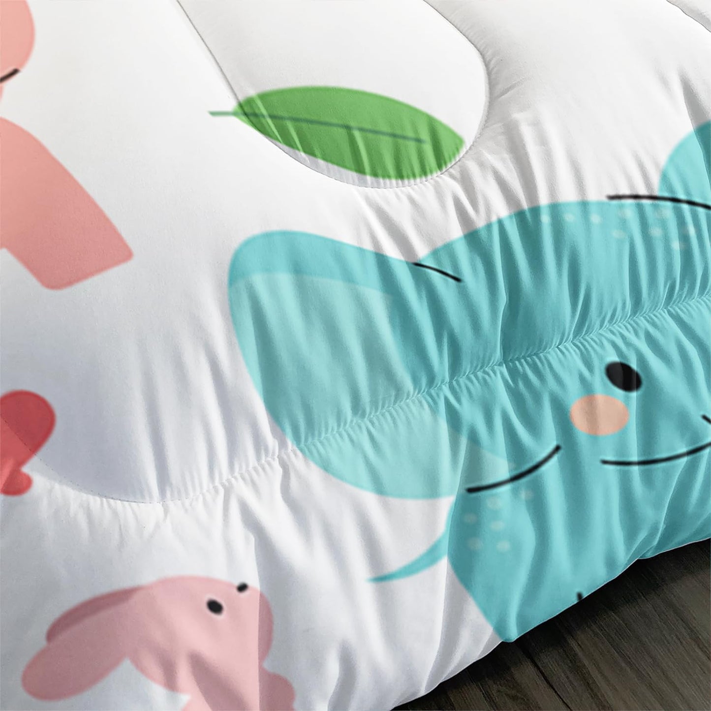 AILONEN Elephant Kawaii Bedding Set, Cute Animals Duvet Set for Girls & Boys - Twin Size, 3 Pieces (1 Comforter, 2 Pillowcases)