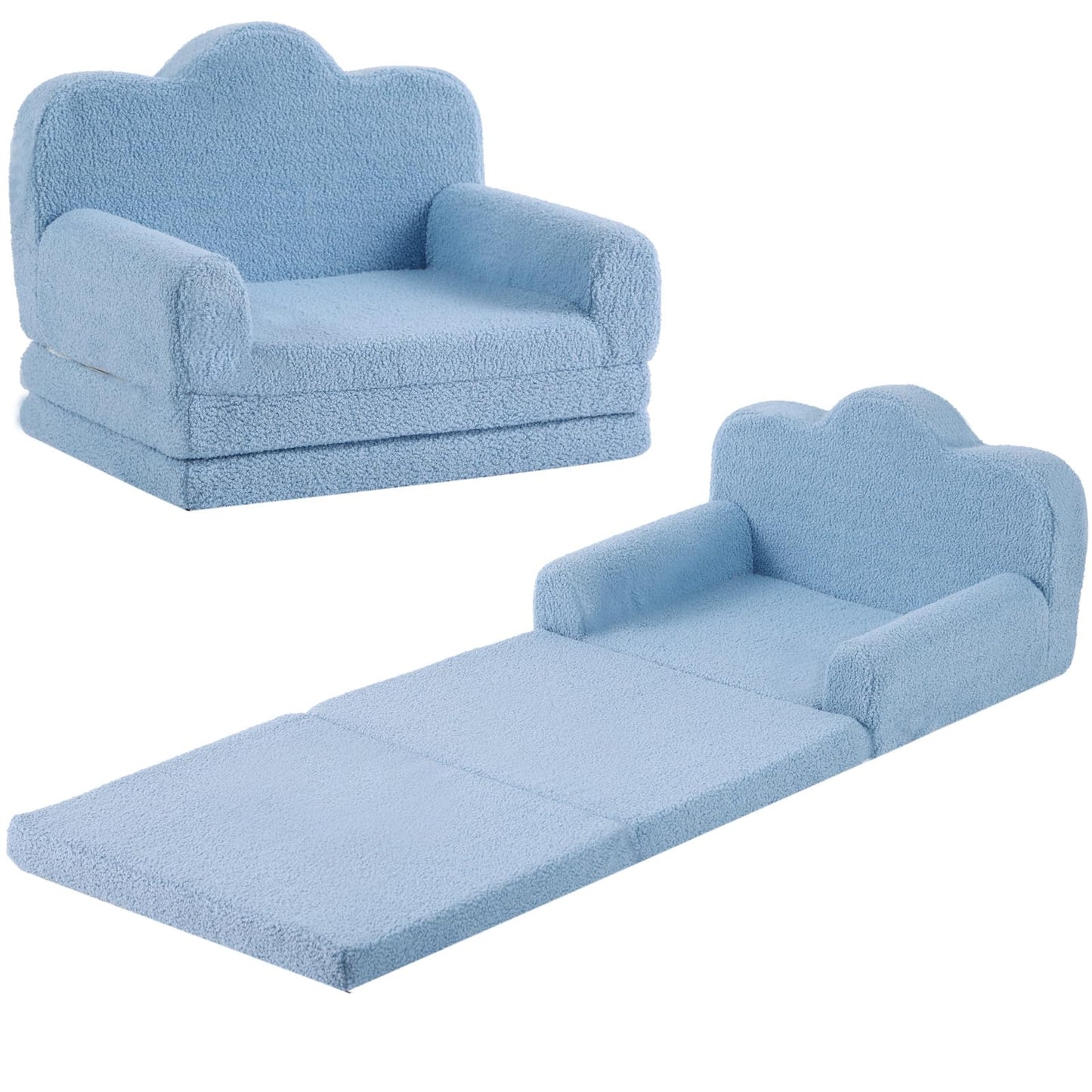 Tiita Kids Sofa, 2-in-1 Soft Toddler Couch Fold Out, Cloud-Like Comfy Couch Toddler Reading Chair with Carrying Handle Washable Cover, Kids Furniture for Boys and Girls