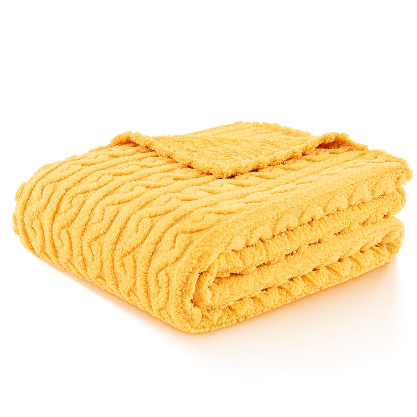 FY FIBER HOUSE Sherpa Blanket - 3D Pattern Design Yellow Throw Blanket for Sofa Couch, Bed, Warm Super Soft Cozy Microfiber Fleece Blanket for Living Room, Throw 50”x60”
