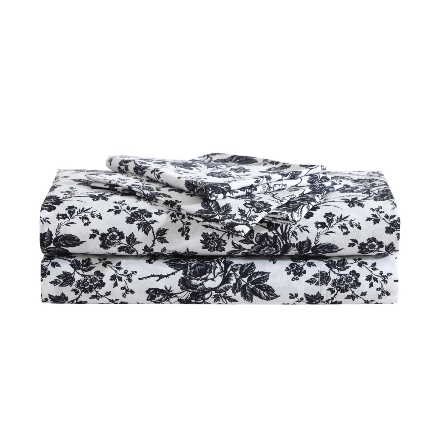 Betsey Johnson - Queen Size Sheet Set, Ultra-Soft & Lightweight Bedding with Pillowcases, Fully Elastic Fitted Sheet, Deep Pocket, Floral Room Decor (Betsey's Toile Black)