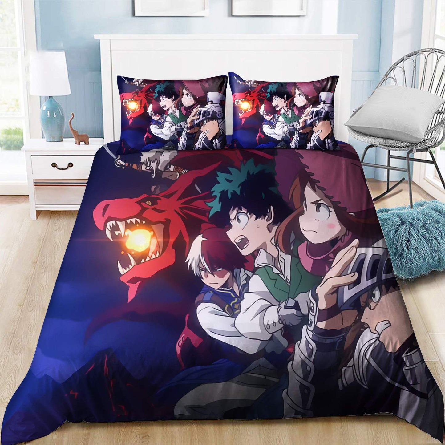 LUNK MHA Bedding Sets 3pcs Duvet Cover Set 1 Quilt Cover 2 Pillowcases 3D Printed Anime Bed Set Bedroom Decor for Boys Girls Adult Gift