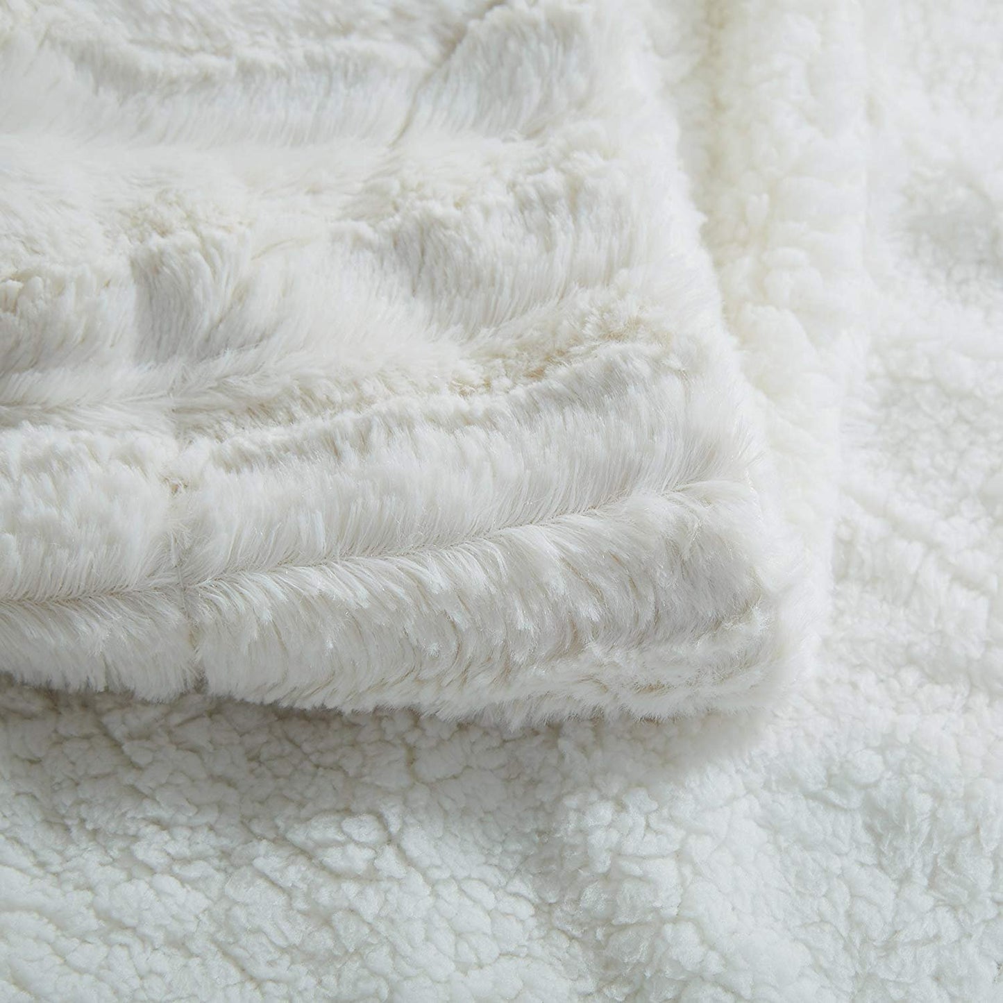 Tache White Creamy Ivory Polar Blanket Super Soft Warm Faux Fur with Ivory Sherpa Back Bed Throw - 63x87