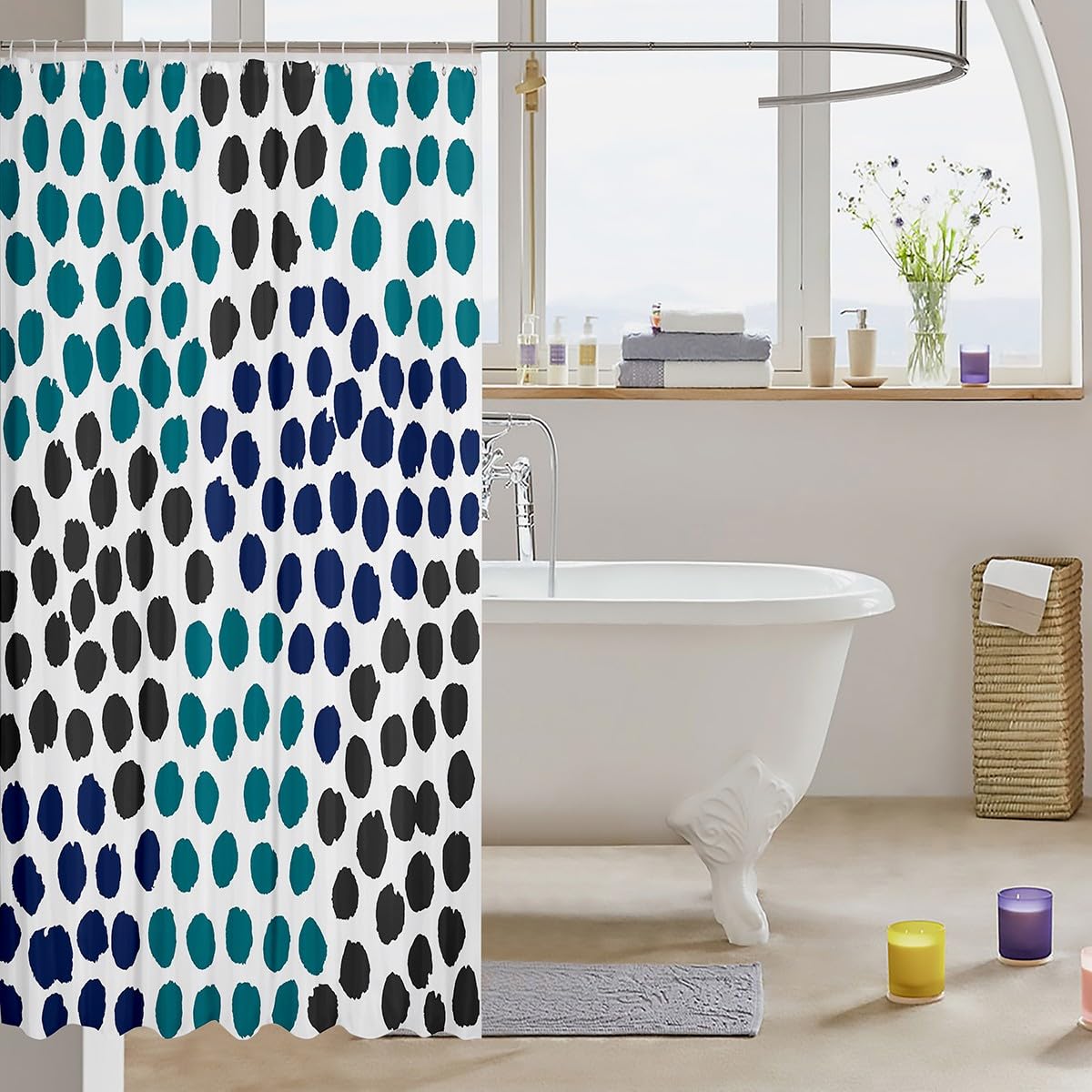 Erosebridal Green Black Polka Dot Shower Curtain Minimalists Boho Modern Bath Curtain Watercolor Aesthetic Bathroom Accessories Graffiti Geometric Abstract Fabric Shower Curtains,72" Wx78 L