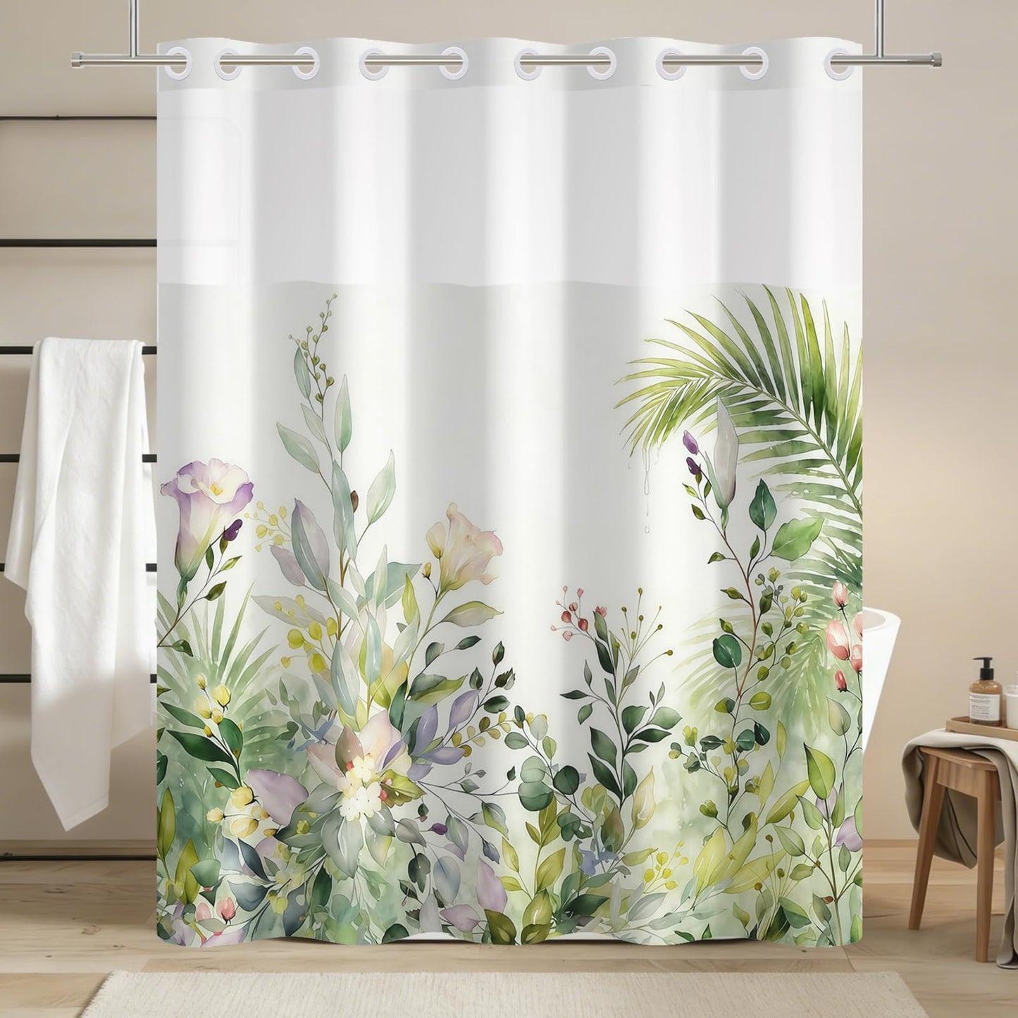 Xiazhilaio No Hook Modern Shower Curtain and Liner Set 71 x 74 Inch