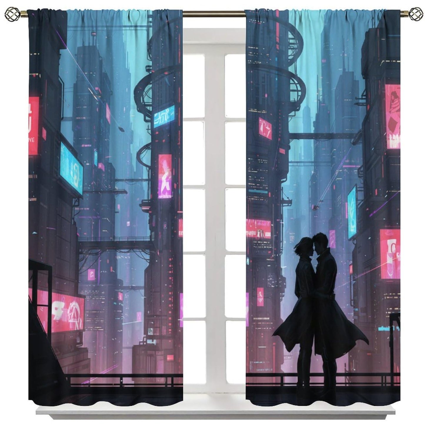 PHTAYOT Fantasy City Curtains Modern Night View Cityscape Skyline Building Scenery Pattern Decor Window Drapes for Bedroom Living Room,2 Panels Set,42x45Inch