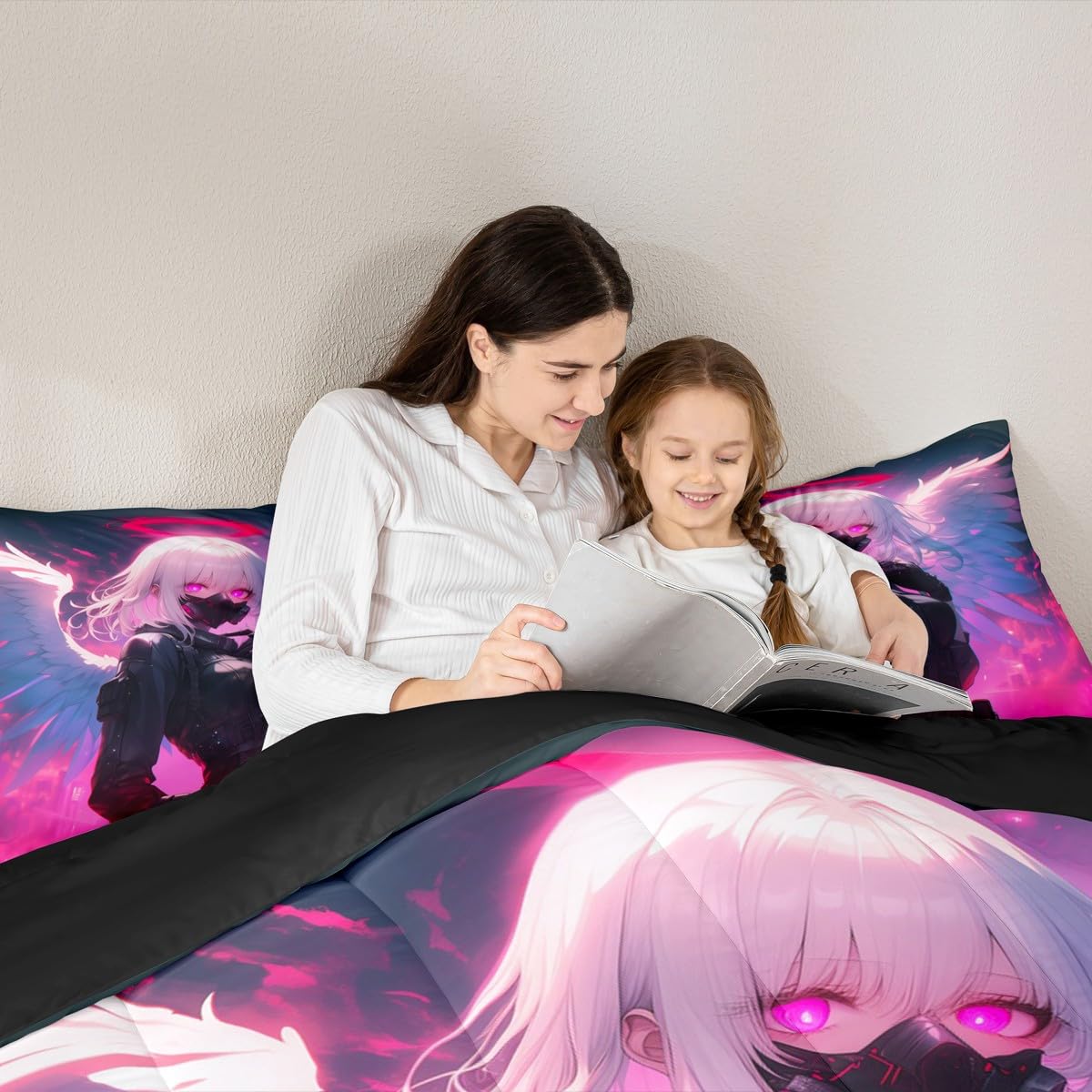 Erosebridal Twin Japanese Anime Comforter Set Anime Girl Bedding Set for Kids Girls Teens Men Bedroom, Cartoon Girl Quilt Kawaii Japanese Animation Duvet Insert 2 Piece with 1 Pillow Case