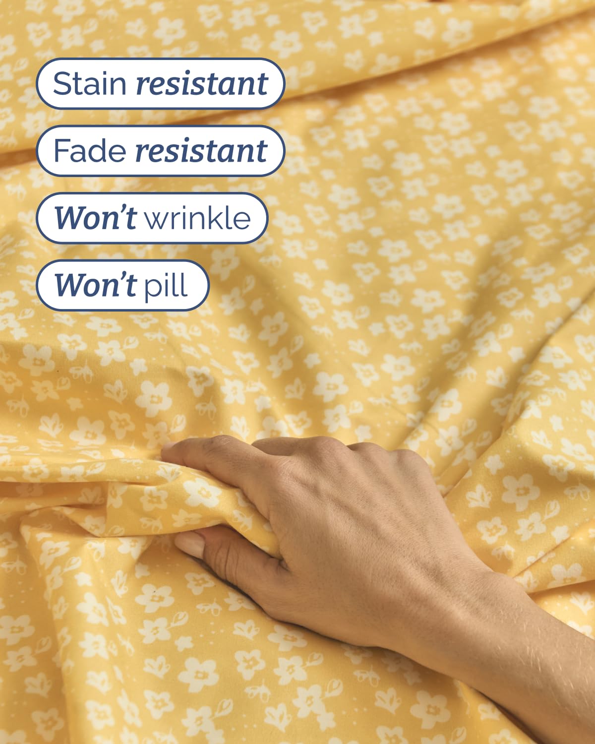 Floral Sheets - Yellow Floral Bed Sheet Set - 1 Flat, 1 Fitted & 2 Pillowcases w/ Deep Pockets - Comfy, Wrinkle & Fade Free - Boho Botanical Bedding - Ultra-Soft, Breathable & Cooling - Full Size Set