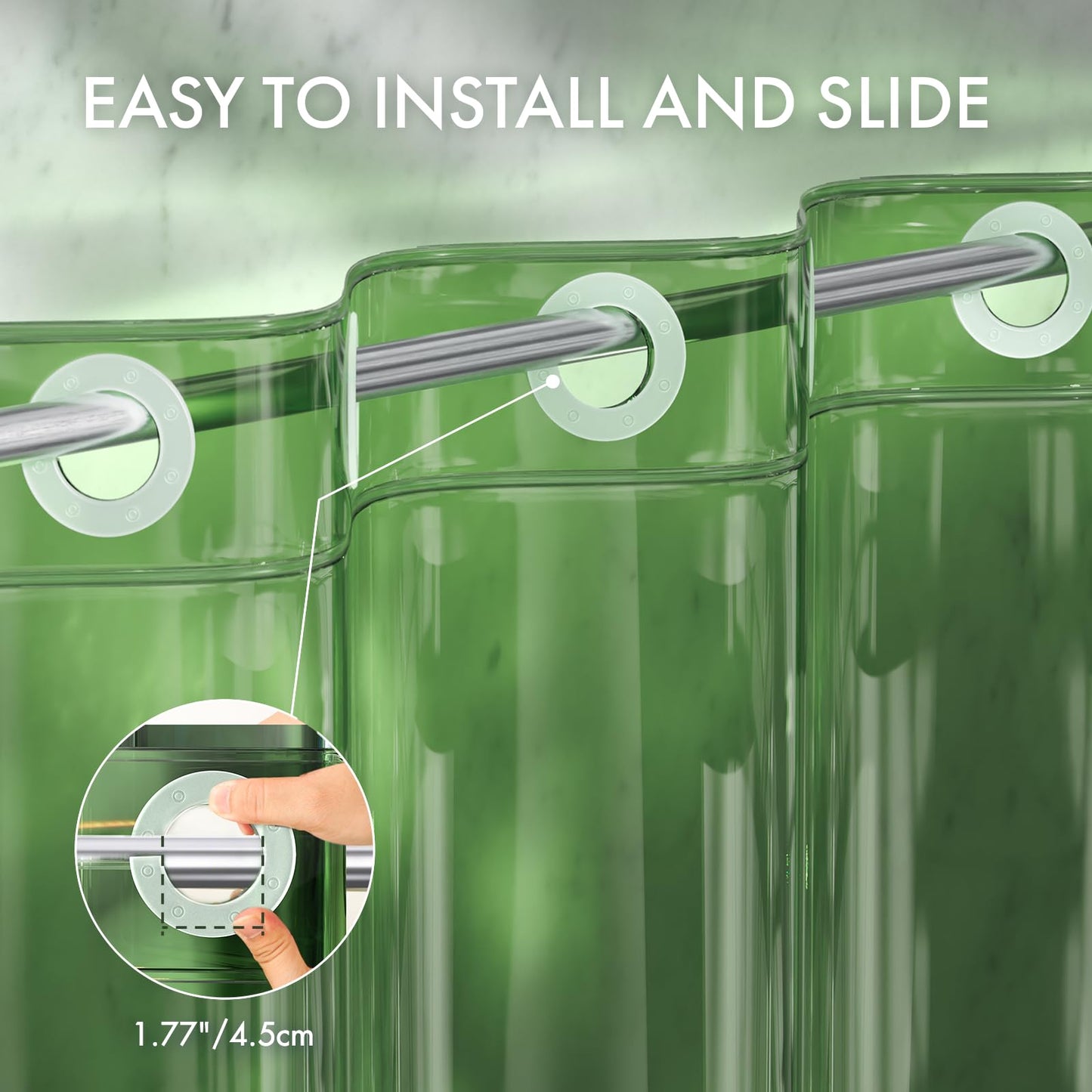 AmazerBath No Hook Shower Curtain Liner, 100% EVA Heavy Duty Hookless Shower Curtain and Liner 3-in-1, 72x75 Luxury Soft Shower Liner with 3 Heavyweight Stones, Clear Green