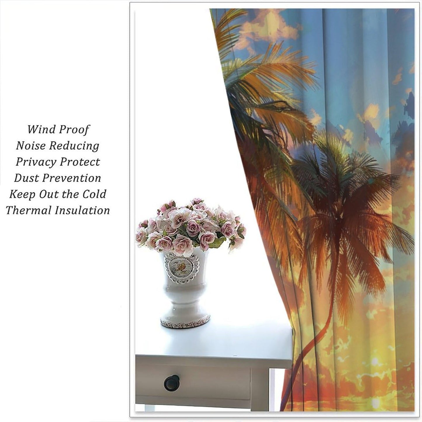 DIPQIMI Watercolor Landscape Blackout Curtains, Sky Nature Sunset Palm Trees Curtains Rod Pocket Thermal Insulated Window Drapes for Bedroom/Living Room, 21W x 45L, 2 Panels