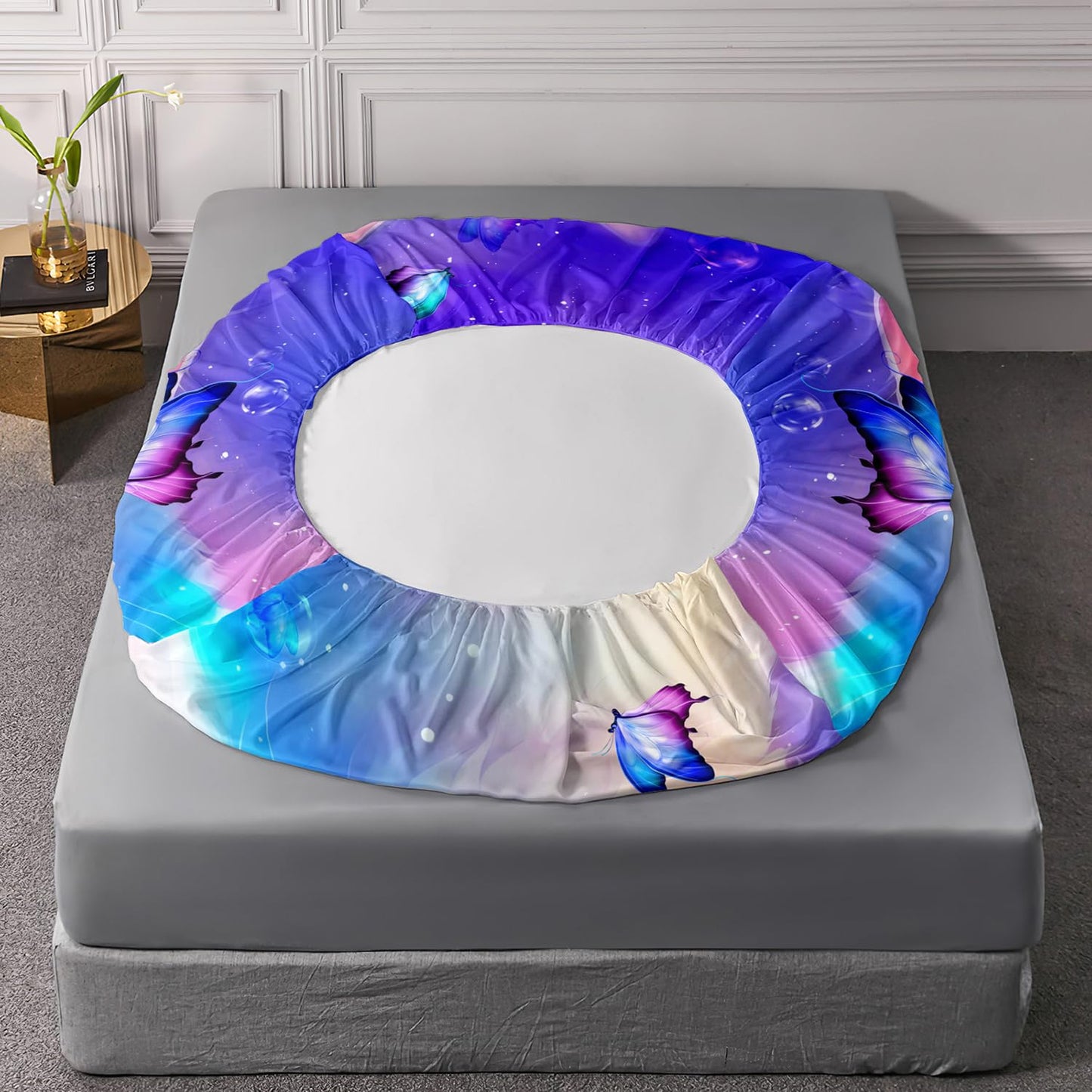 AILONEN Furry Cat Bed Sheet Twin Size, Cat & Butterflies Sheets for Kids Girls Animals Theme Dreamy Purple Bedding Set 3 Pieces Set, 1 Fitted Sheet and 2 Pillowcases