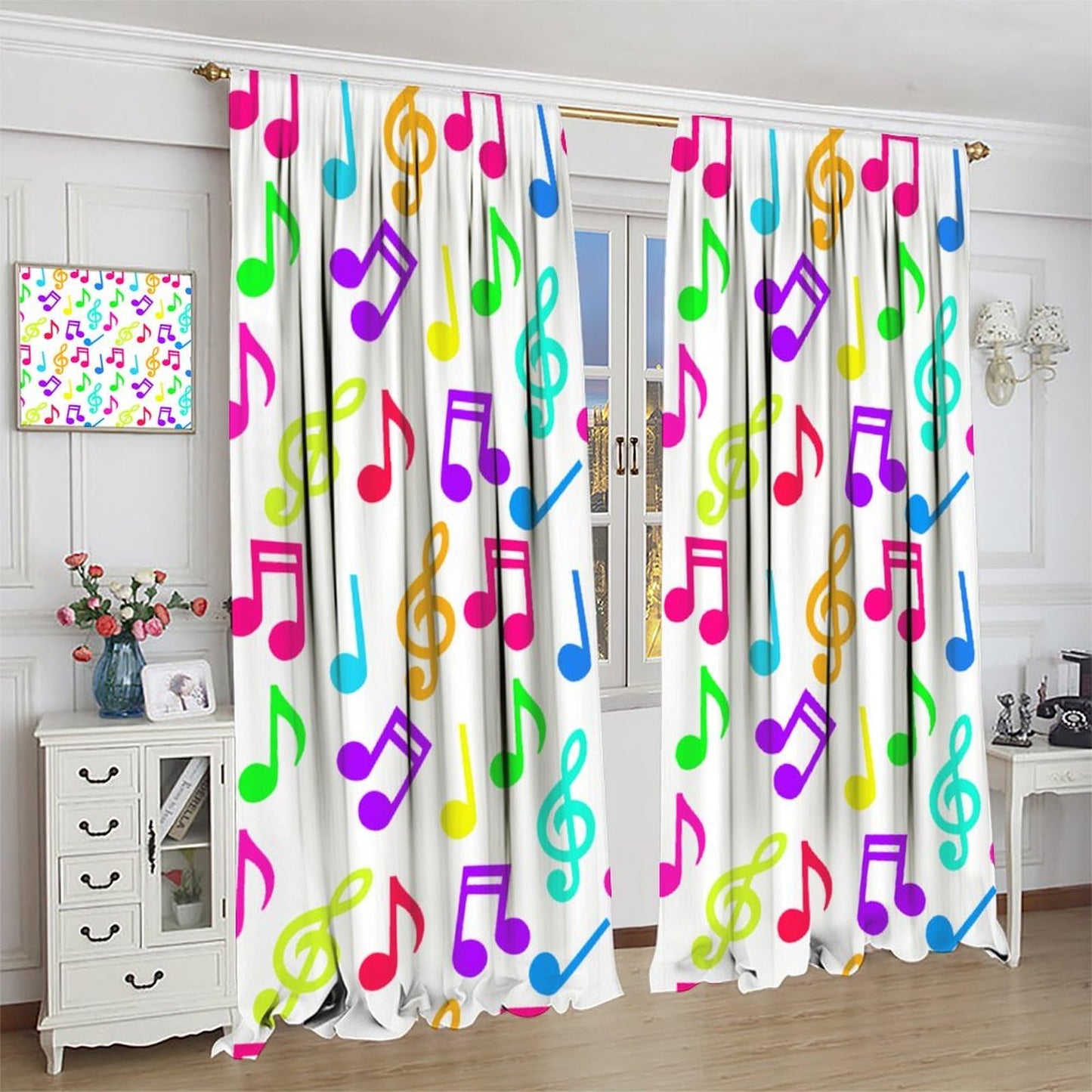 Focusbrite Music Curtains,Colorful Music Equalizer Note Pattern for Bedroom Living Room Music Room Study Window Drapes Set 2 Panels,42x45 Inches