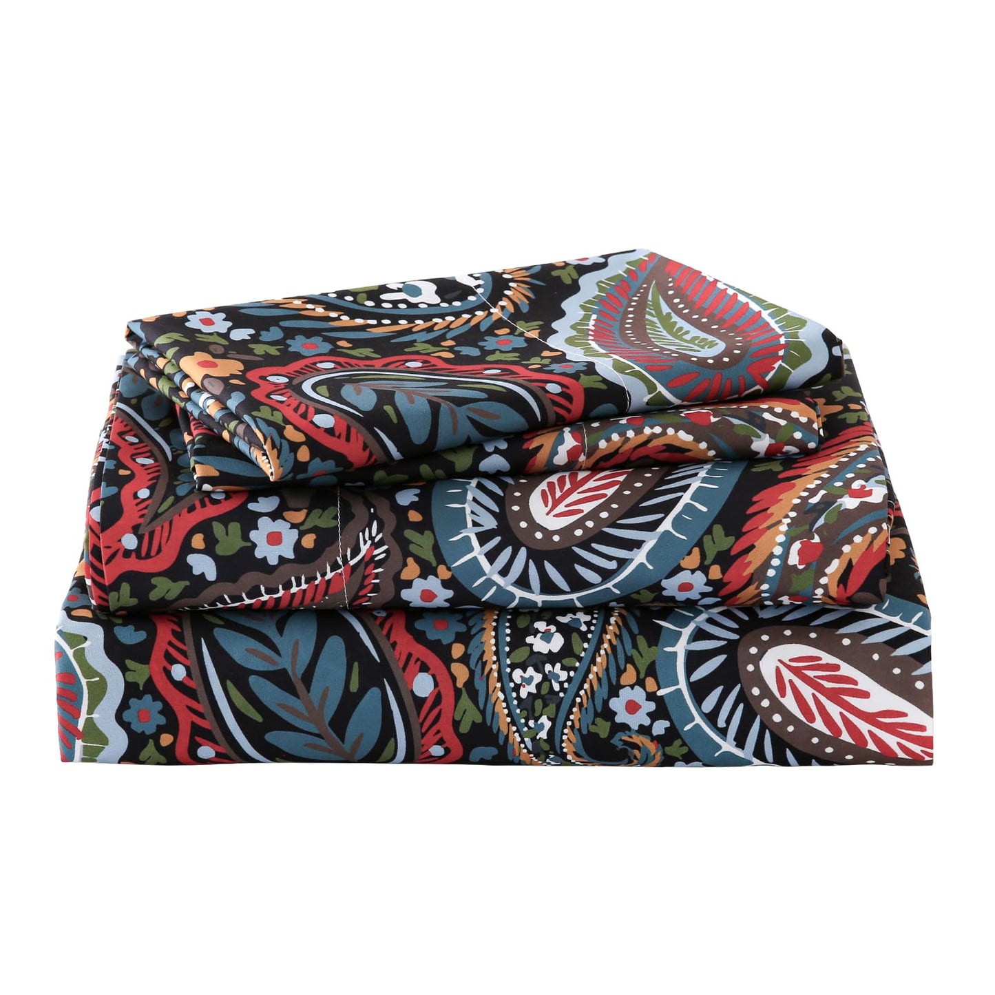 Yibeizi King Size Sheets Set Deep Pocket Black Paisley Bed Sheet Sets, Dark Floral Printed Soft Microfiber Oeko-Tex Hypoallergenic Sheets & Pillowcases Wrinkle Free Bedsheets