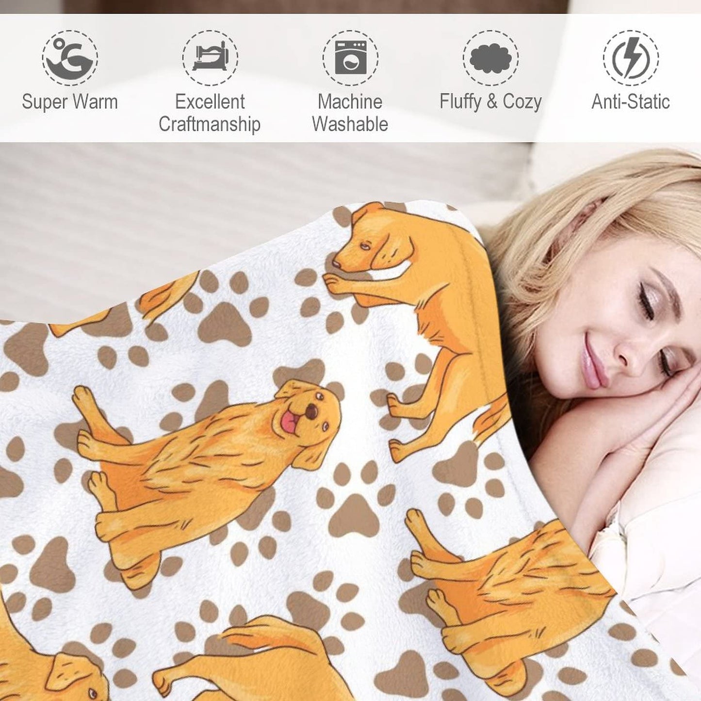 AIOMXZZ Golden Retriever Blanket Gifts, 30"x40" Dog Pattern Flannel Fleece Throw Blanket Soft, Lightweight, Comfortable, Warm Golden Retriever Themed Blanket for Humans Adults Kids