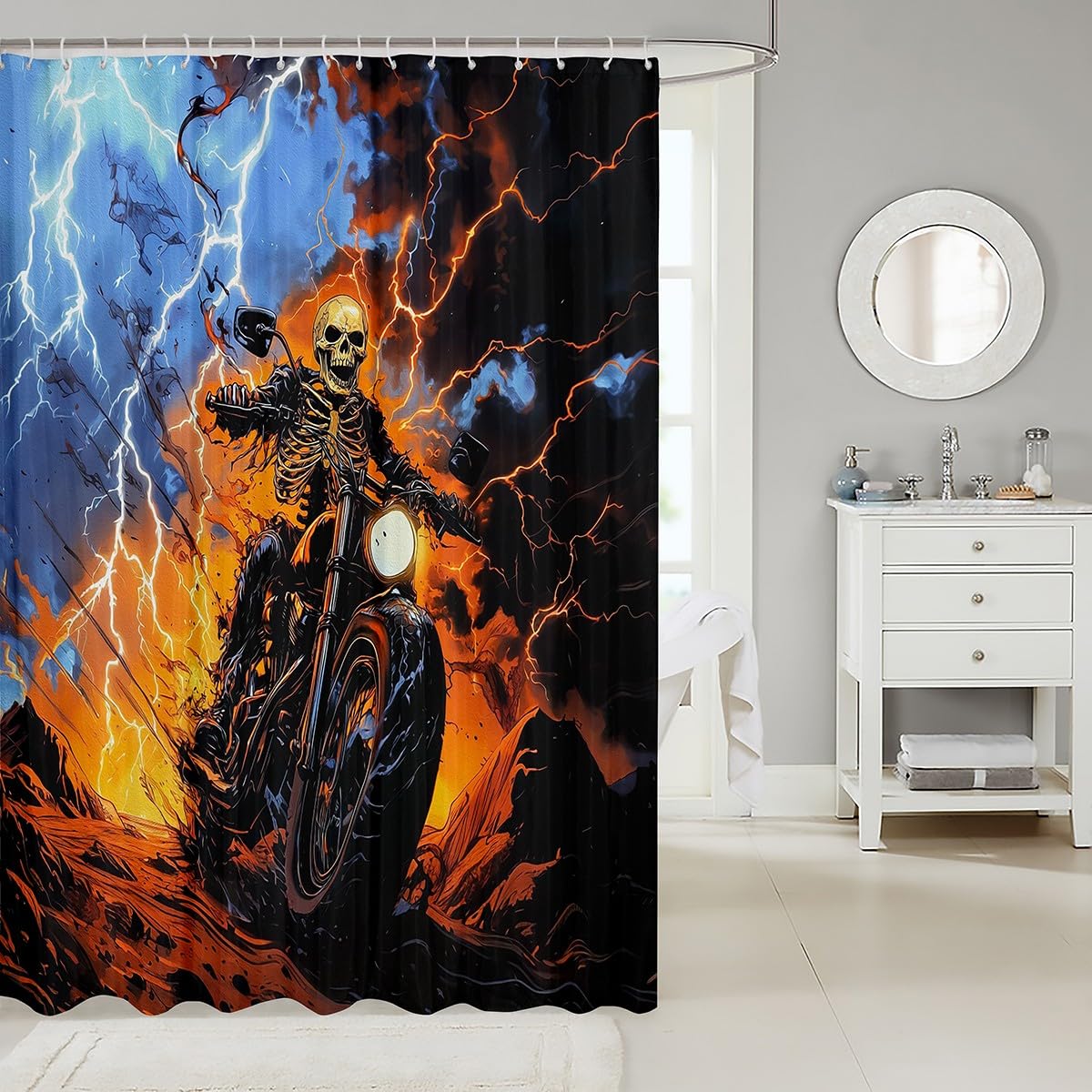 Feelyou Boys Girls Dirt Bike Bath Curtain Racing Motocross Shower Curtain Kids Motorcycle Bathroom Shower Curtain Set Motorbike Teens Bathroom Accessories Bedroom Decor 72"x72"
