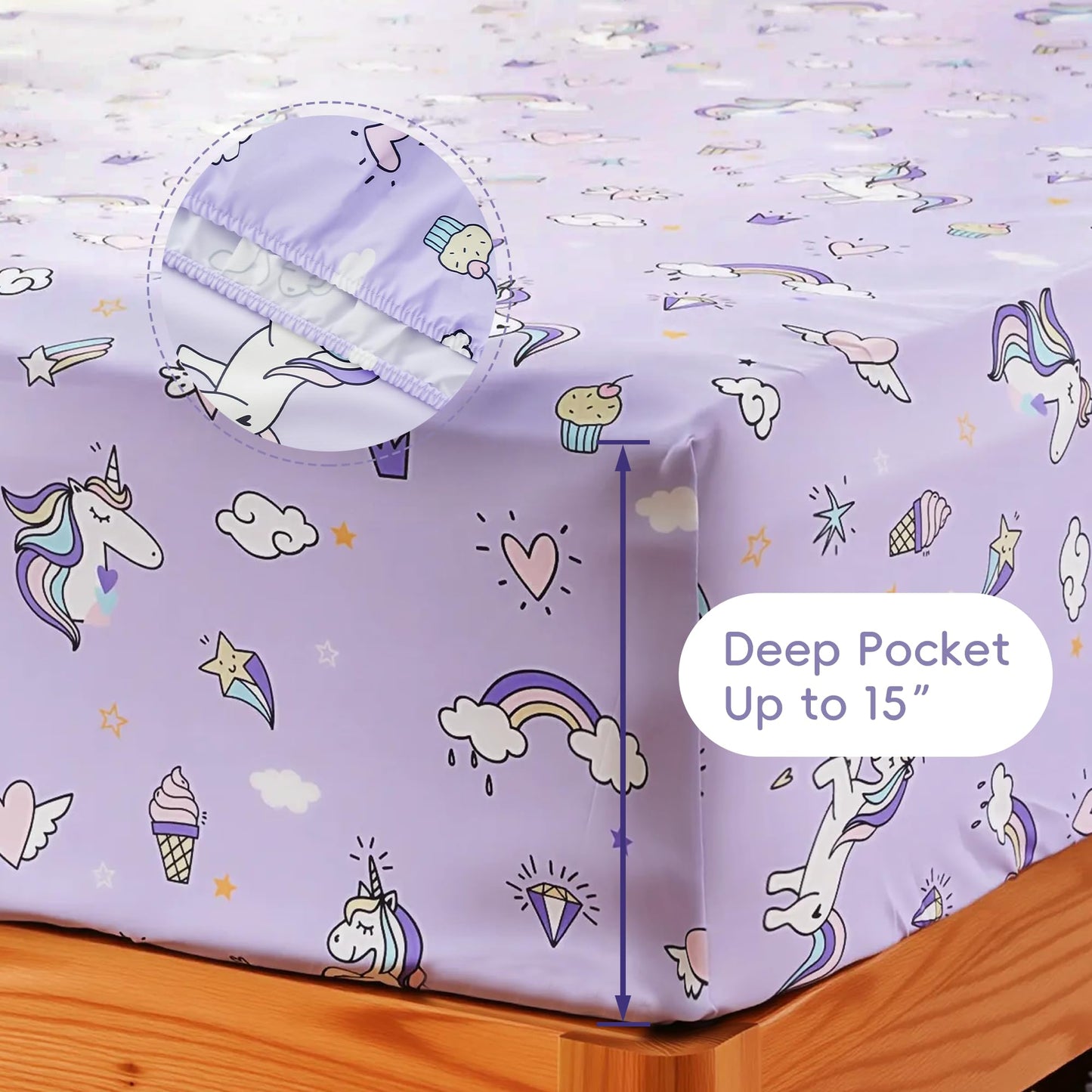 Bunnikins & Clover Unicorn Kids Sheet Set Twin Size, 3 Piece Soft Microfiber Twin Bed Sheets, Deep Pocket Unicorn Sheets Twin for Boys Girls