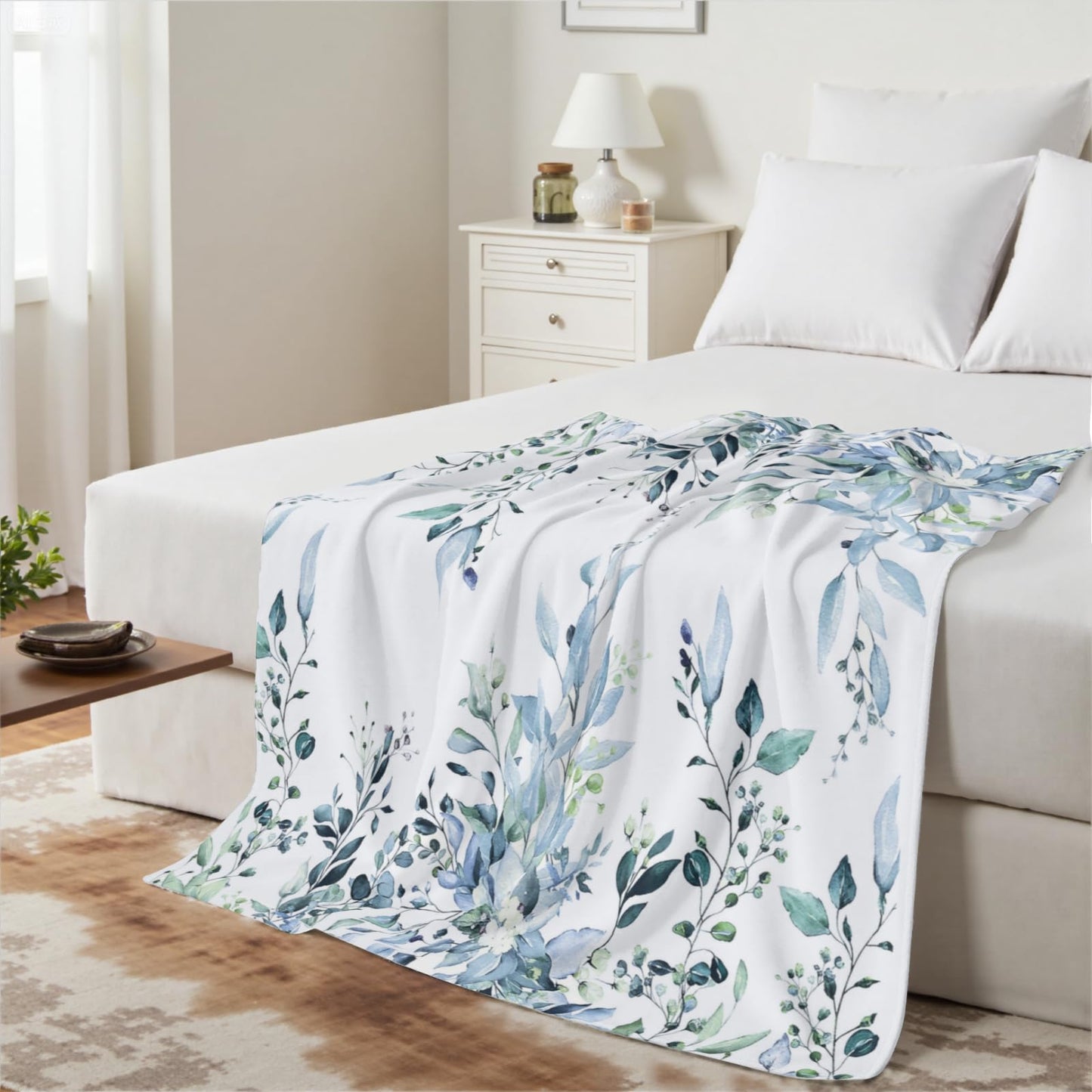 Arktrident Blue Eucalyptus Throw Blanket Sage Leaves Lightweight Bed Blanket Bedroom Decor Soft Fluffy Plush Fuzzy Cozy Couch Fleece Blankets 50"X60"