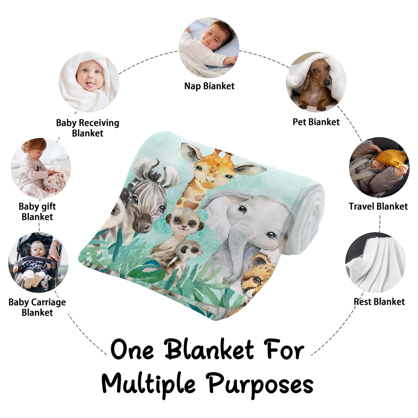 MAIWELL Personalized Baby Girl Boy Blanket with Name, Custom Animals Kids Name Blankets for Girls Boys, Customized Newborn Receiving Blankets, Baby Shower Christmas Birthday Gifts