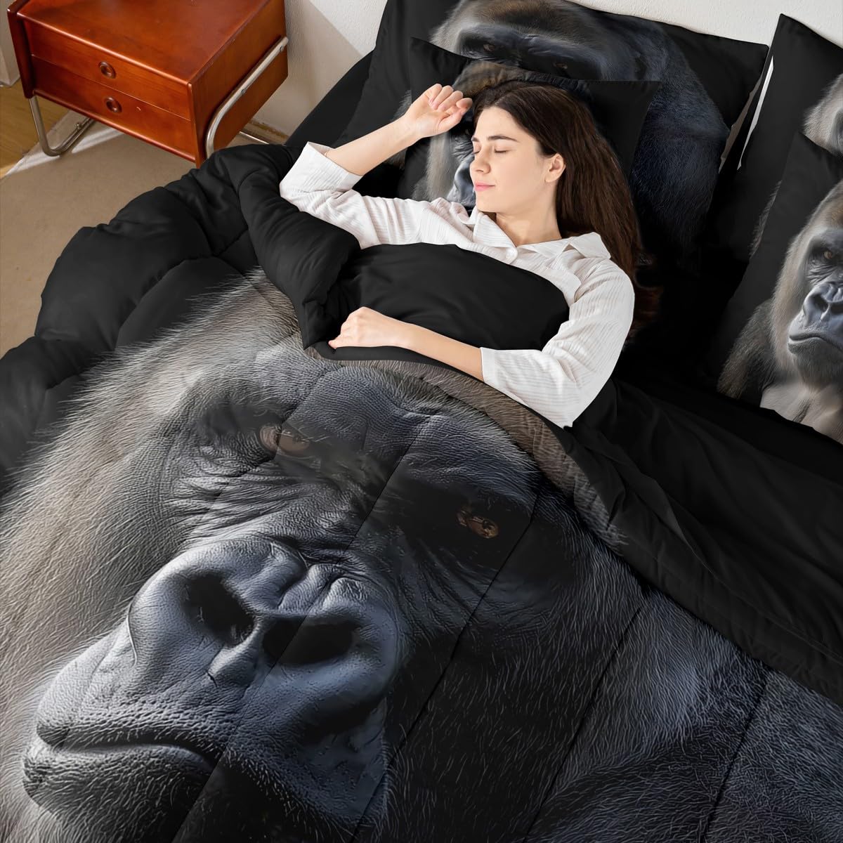 Erosebridal Monkey King Comforter Set Chimpanzee 7 Pieces Bedding Ape Tropical Wildlife Animal Bed Set Kids Boys Girls Teens Adult Bed in A Bag