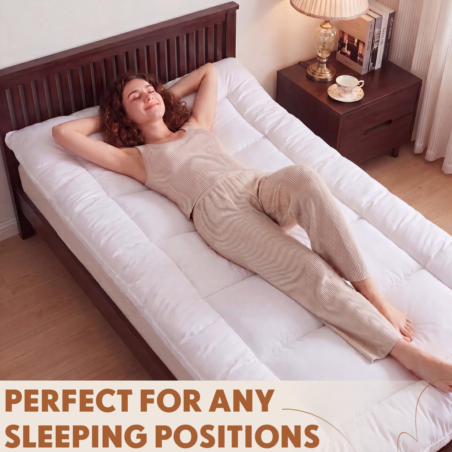 Xuhal Soft Twin XL Mattress Topper, Extra Thick Mattress Pad Cover with Straps, Breathable Pillow Top Protector College Dorm Size for Back Pain Relief(White)