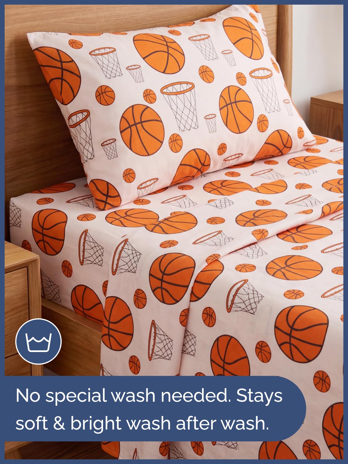 CGK Unlimited Kids Basketball Twin 3 Piece Sheet Set - Boys, Girls, Teens, Toddler - Easy Fit with Deep Pockets - Soft, Cooling & Breathable Sheets - Cute, Cozy, Fade & Wrinkle Free - Machine Washable