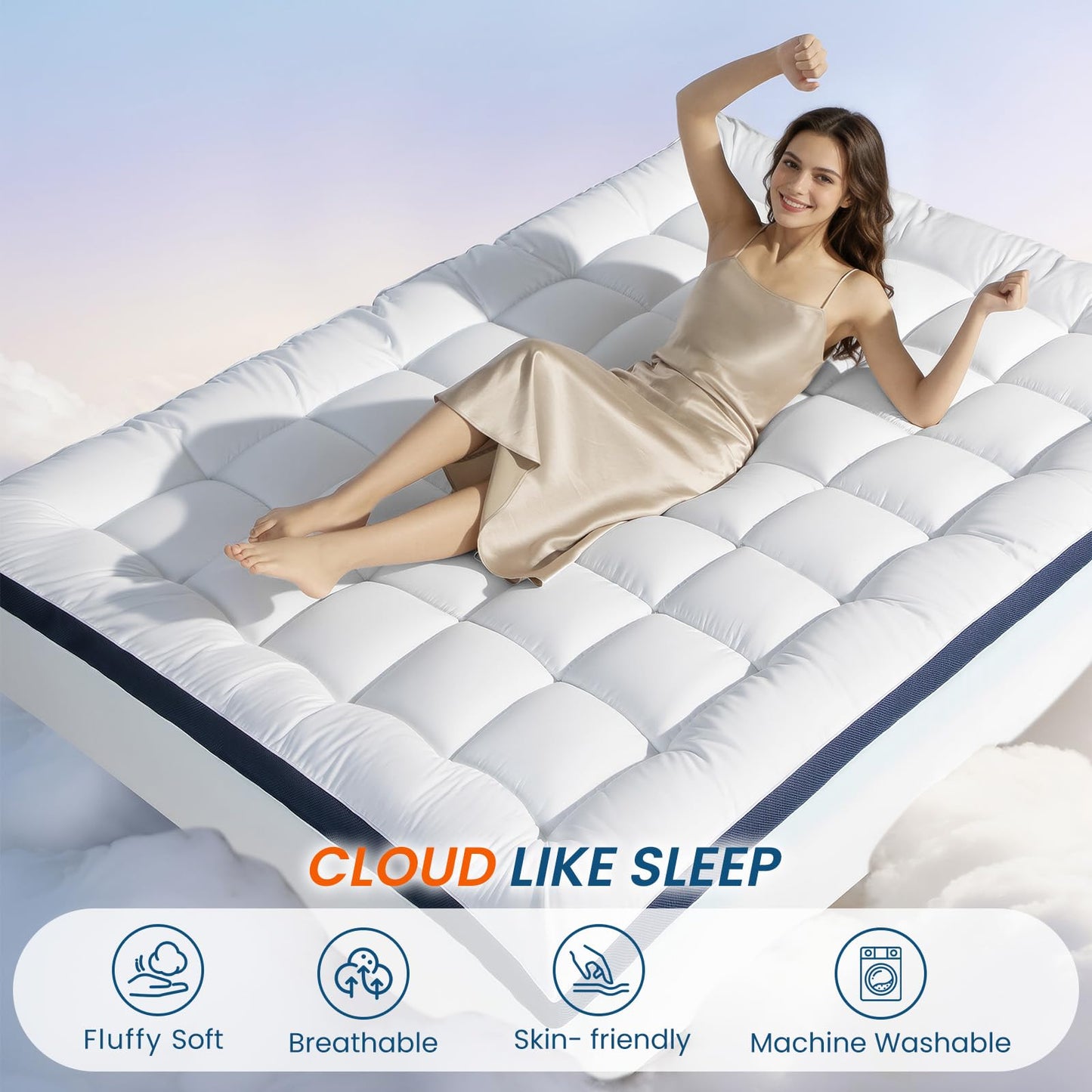 4 Inch Memory Foam Dual-Layer Mattress Topper Queen Size - 2Inch 1000GSM Quilted Pillow Top with Down-Alternative + 2Inch 5-Zone Egg Crate Memory Foam（Queen,60"x80"）
