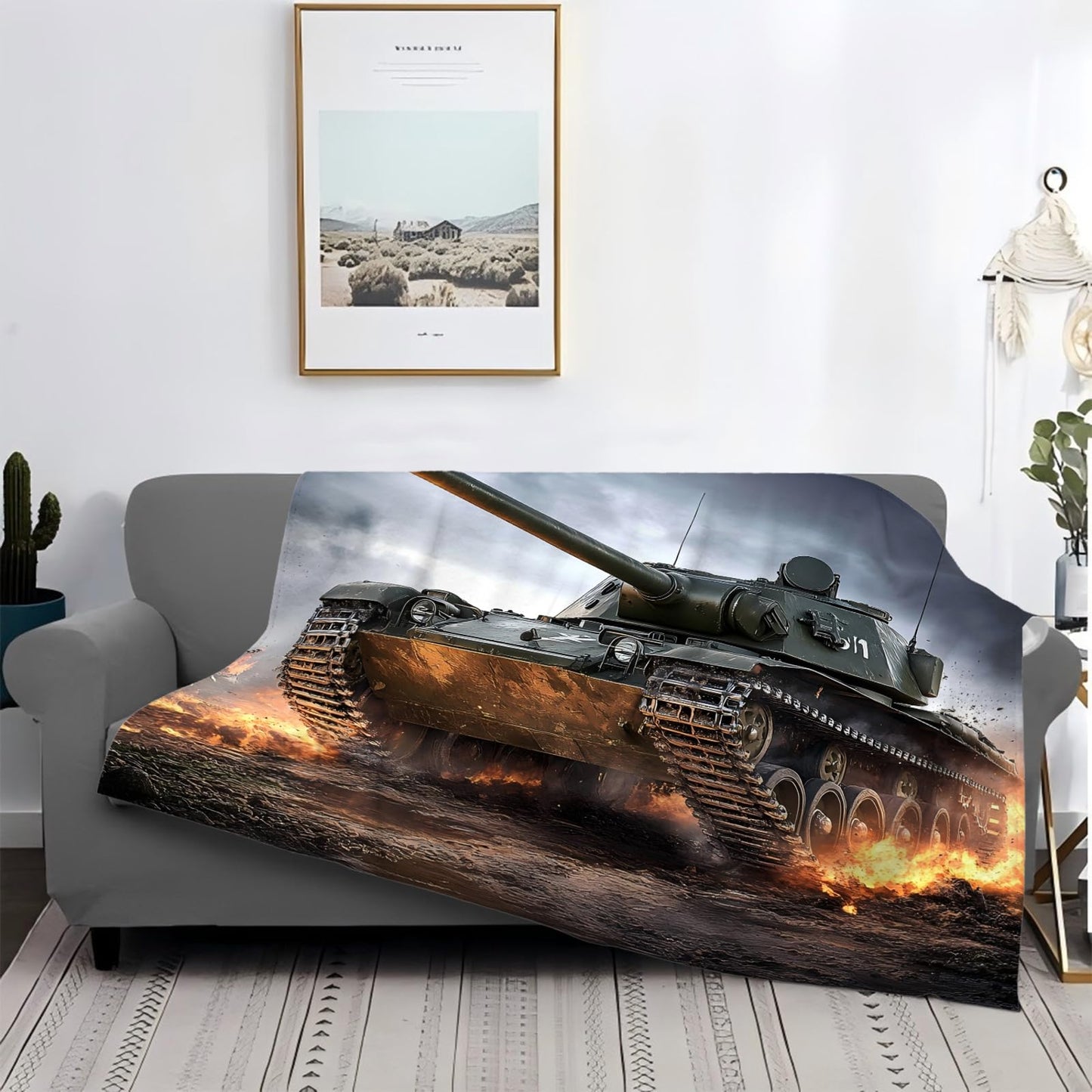Tijuboni Military Tank Throw Blanket Army Gifts for Boys Men Girls Women Kids Adults Soft Flannel Fleece Blanket for Couch Sofa Bed Home Decor 40"x50"