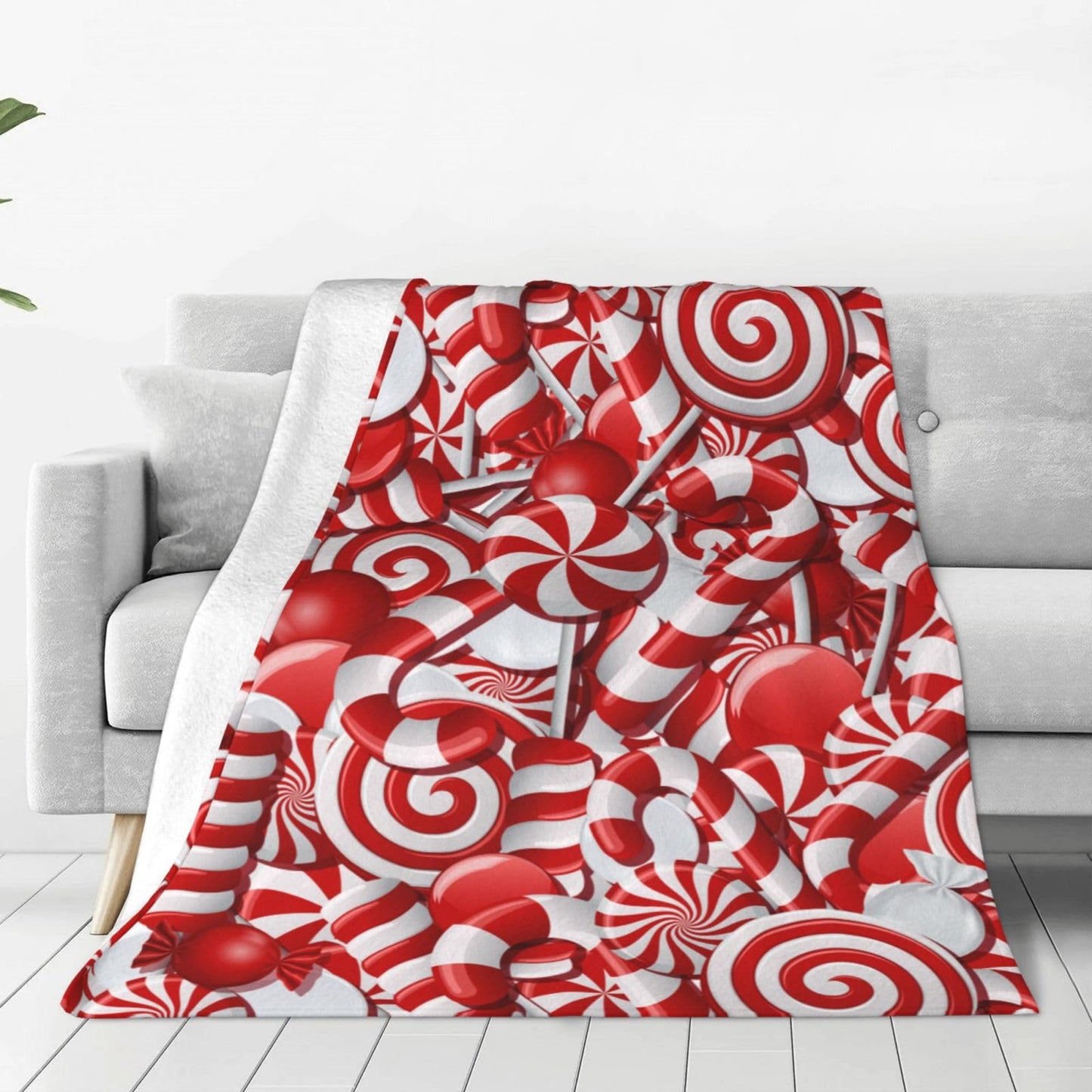 KUOAICY Christmas Swirl Candy Fleece Throw Blanket Red and White Sweet Xmas Soft Flannel Plush Lightweight Warm Cozy Blanket for Bed Couch Sofa Travel 50"X40"