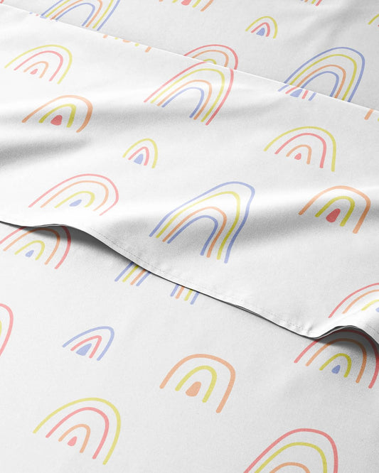 Kids Twin Size Bed Sheet Set - 3 Piece Kids Loft Bed Sheets - Rainbow Cartoon Theme Bedding - Soft, Cute and Cozy - Breathable and Machine Washable - Colorful Bed Set for Boys, Girls, Teens & Toddlers