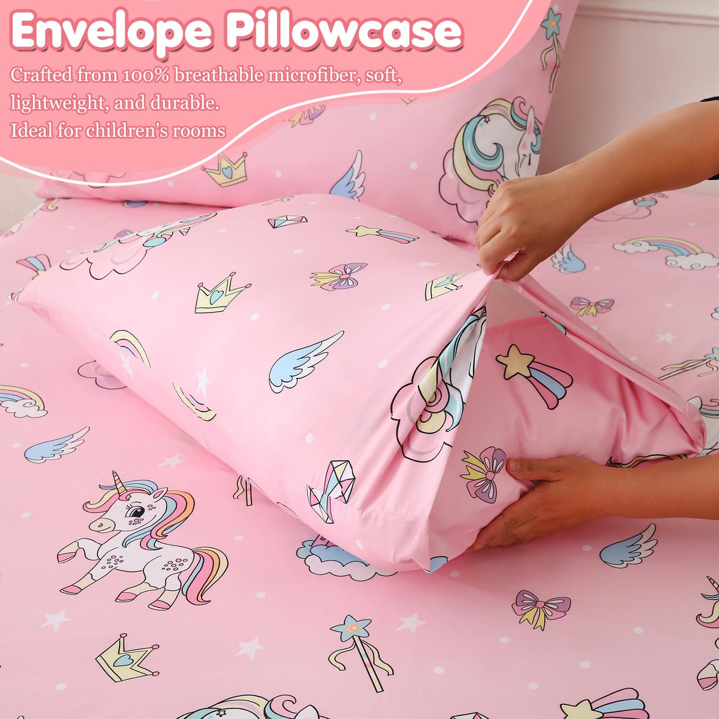 CIMVI Twin Sheets Set Kids Girls Unicorn Bed Sheets 15-Inch Deep Pocket Fitted Sheet Pink Bedding Sets 3 Piece Soft Microfiber Bed Set with Pillowcase Fade Resistant Children Room Decor