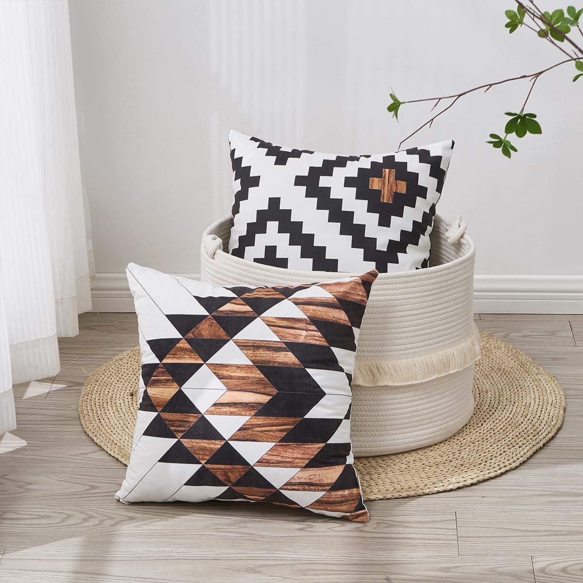 Ceexolliss Aztec Throw Pillow Covers Set of 6,Rustic Southwestern Western Brown Wooden Texture Home Decor Ethnic Farmhouse Outdoor Couch Decorative Cushion Case 18"X18"