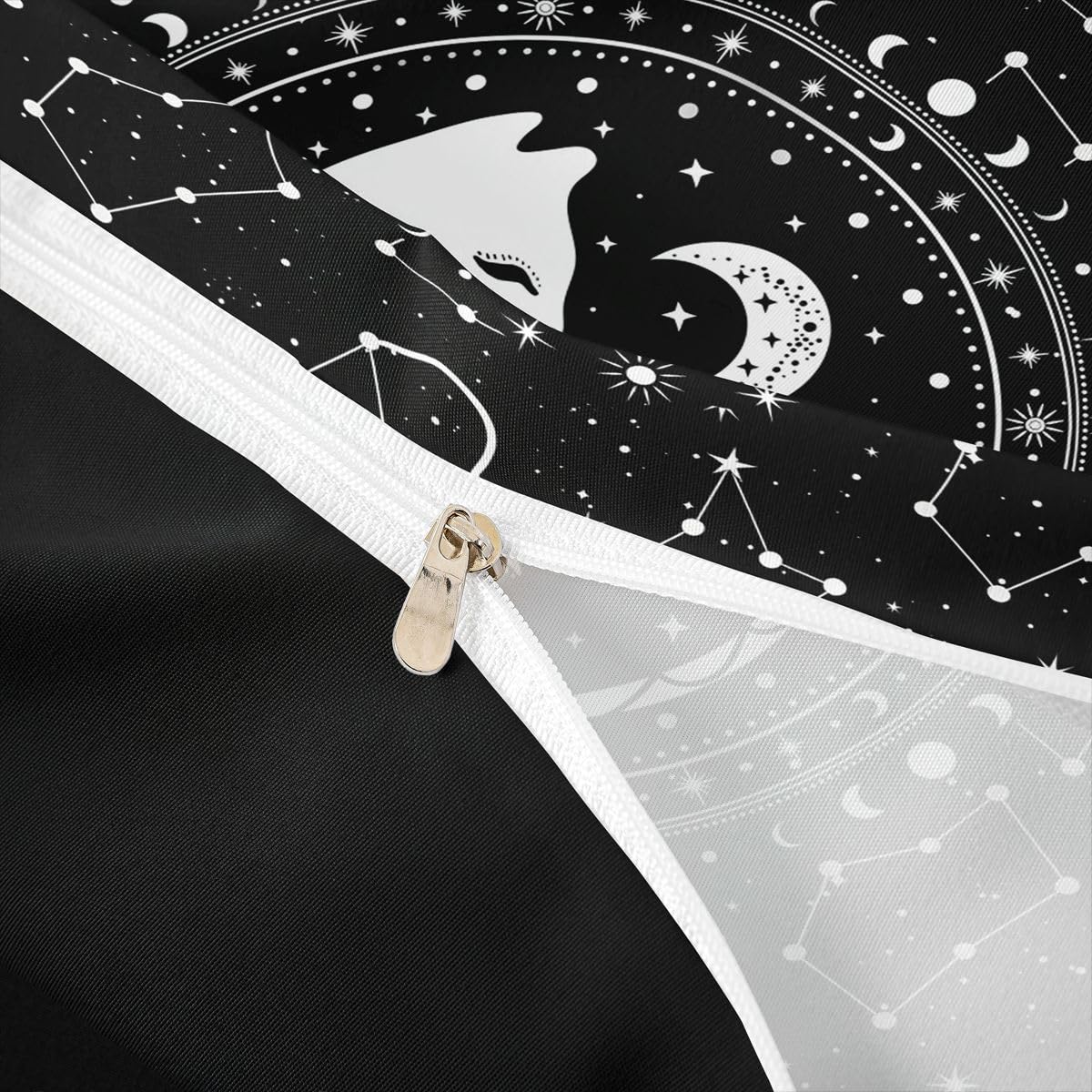 Tai Chi Cats Duvet Cover King,Gothic Starry Galaxy Moon Constellation Bedding Set 3pcs Kids Teens Boy Girls Room Decor,Animals Flower Plants Comforter Cover Black Exotic Quilt Cover with 2 Pillowcases