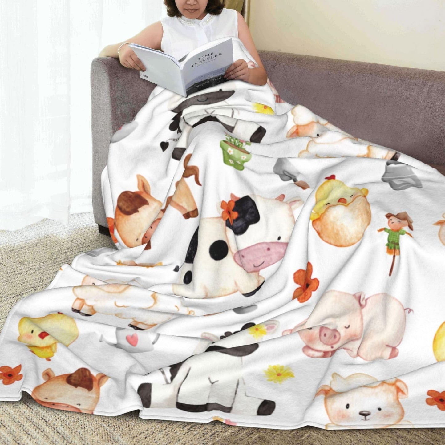 Farm Animal Throw Blanket Cozy Fluffy Plush Blanket Soft Flannel Throw Blanket for Kids Men Women Gift Sofa Bed Couch 50"x40" Christmas