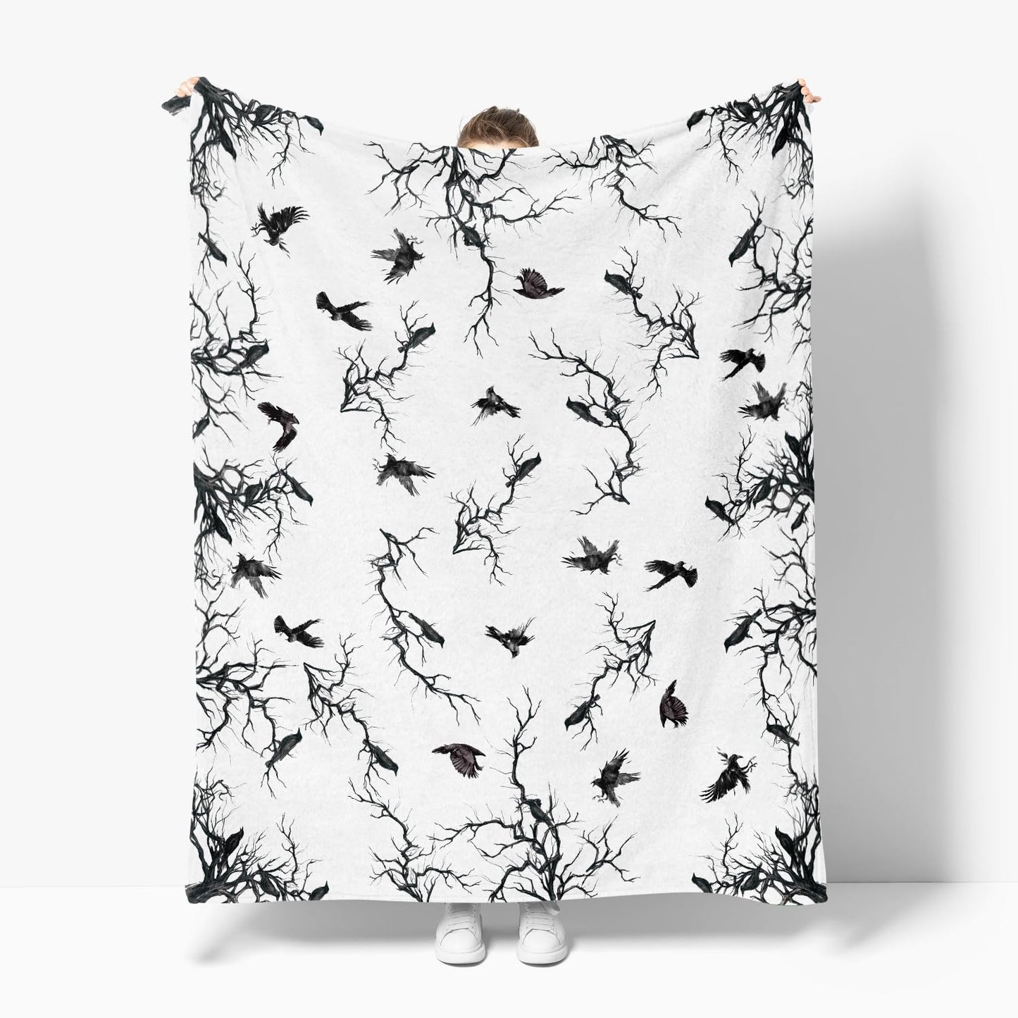 Horaldaily Halloween Flannel Blanket Throw, Crow Tree Soft Fuzzy Plush Cozy Fleece Blankets for Couch Sofa Bed Lounging, Ideal Gifts for Kids Adults Wife Self, 50x60