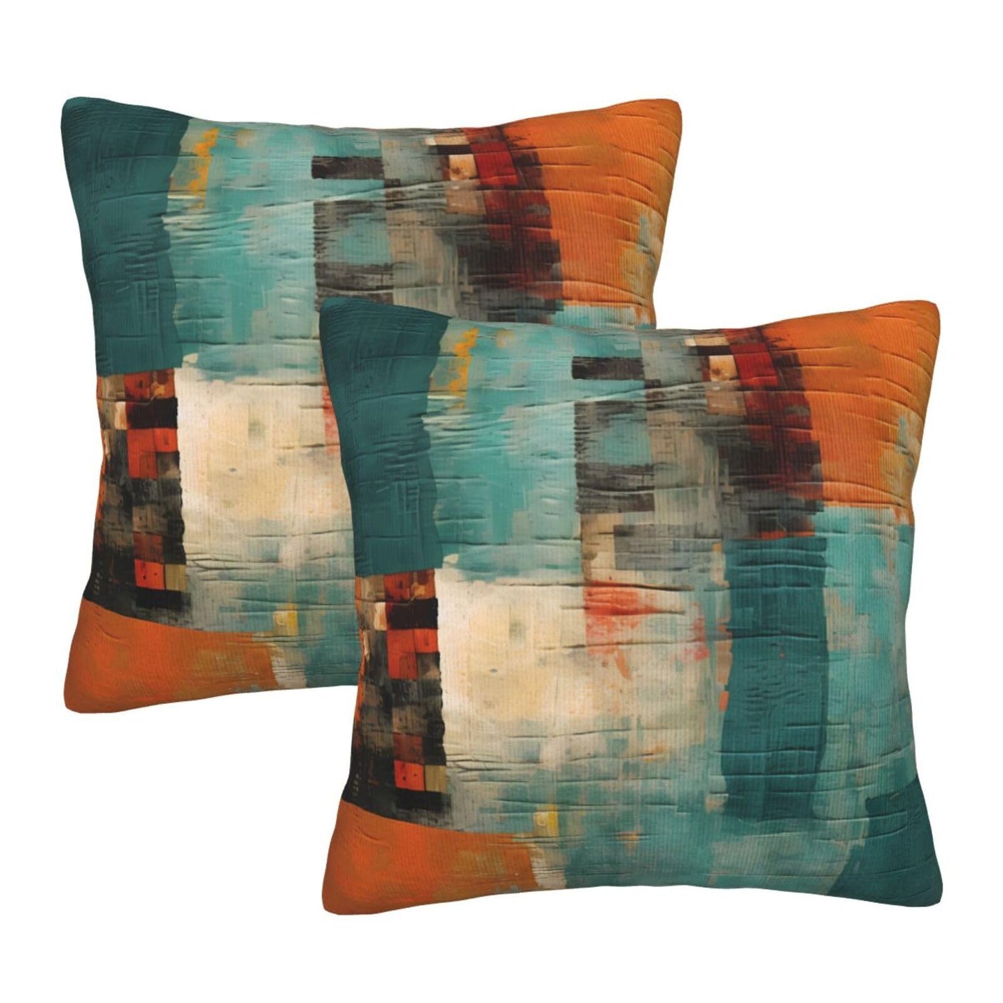 Yopiiefa Abstract Teal Green and Orange Throw Pillow Covers 18x18 Set of 2 Messy Rust Painting Decorative Pillow Covers for Sofa Couch Bed Home Decor