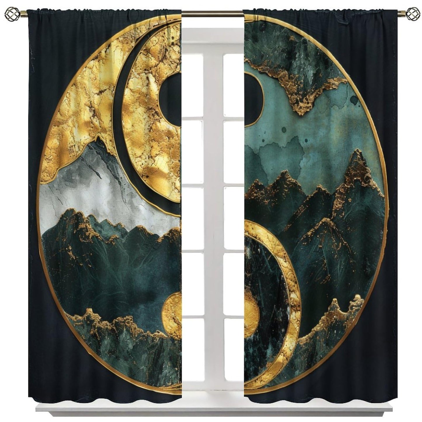 Brebasf Modern Natural Yin Yang Marble Rod Pocket Blackout Curtains Abstract Geometric Painting Art Mountain Marble Curtains Window Treatment for Living Room-2 Panels 45" L x 21" W
