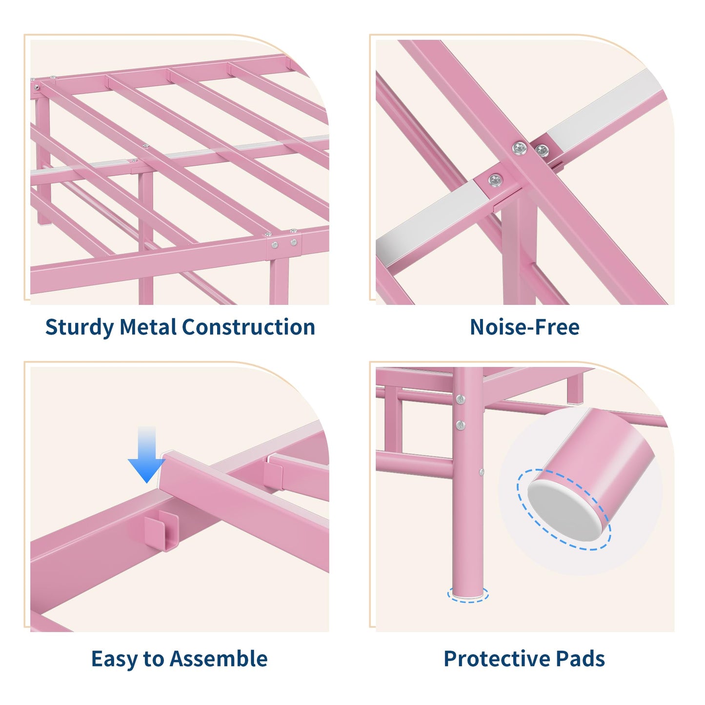IDEALHOUSE Full Bed Frame for Kids, Full Size Bed with Headboard and Footboard, Heart Shaped Platform Bed Frame, Heavy Metal Slat Support, Noiseless, No Box Spring Needed, Pink
