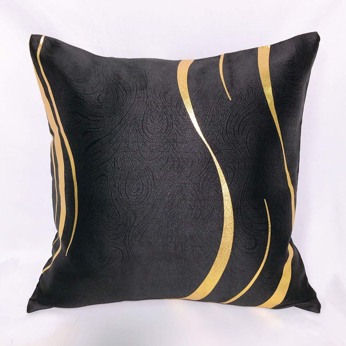 1 Pair Striped Decorative Throw Pillow Case, Polyester Square Pillow Sofa Cushion Cover, Set of 2(Black and Gold, 18 x 18 Inch)
