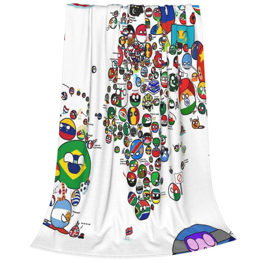 Countryball Polandball World Map Throw Blanket Flannel Fleece Fuzzy Blanket 60"X80" Soft Cozy Lightweight Blanket for Home Decor Bed Sofa Office Bedroom Living Room Travel