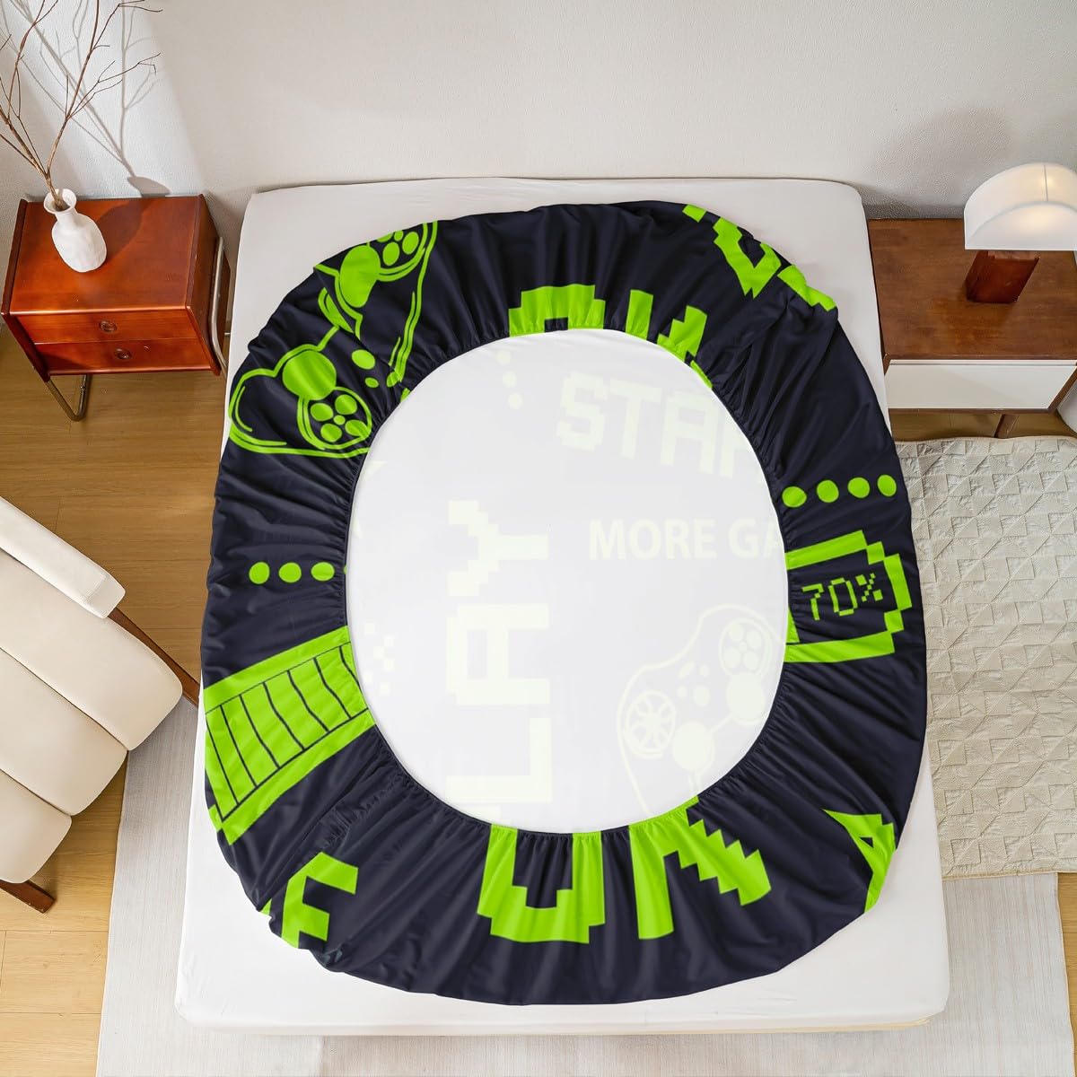 Erosebridal Games Fitted Sheet Twin Size Kids Boys Gamepad Gamer Bedding Set Gaming Sheet Set Gifts for Christmas Bed Cover Gamer Room Decor with 1 Pillow Case Green Black No Flat Top Sheet